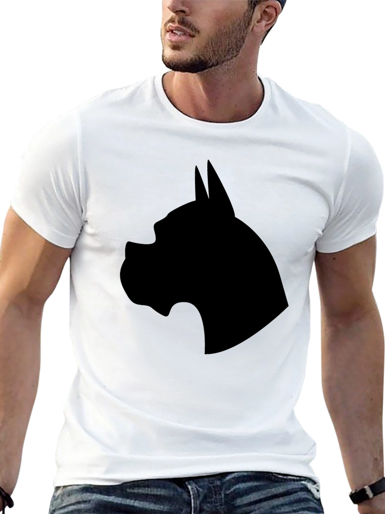 Black Men's Black Dog Breed Silhouette Graphic T-Shirt view 13