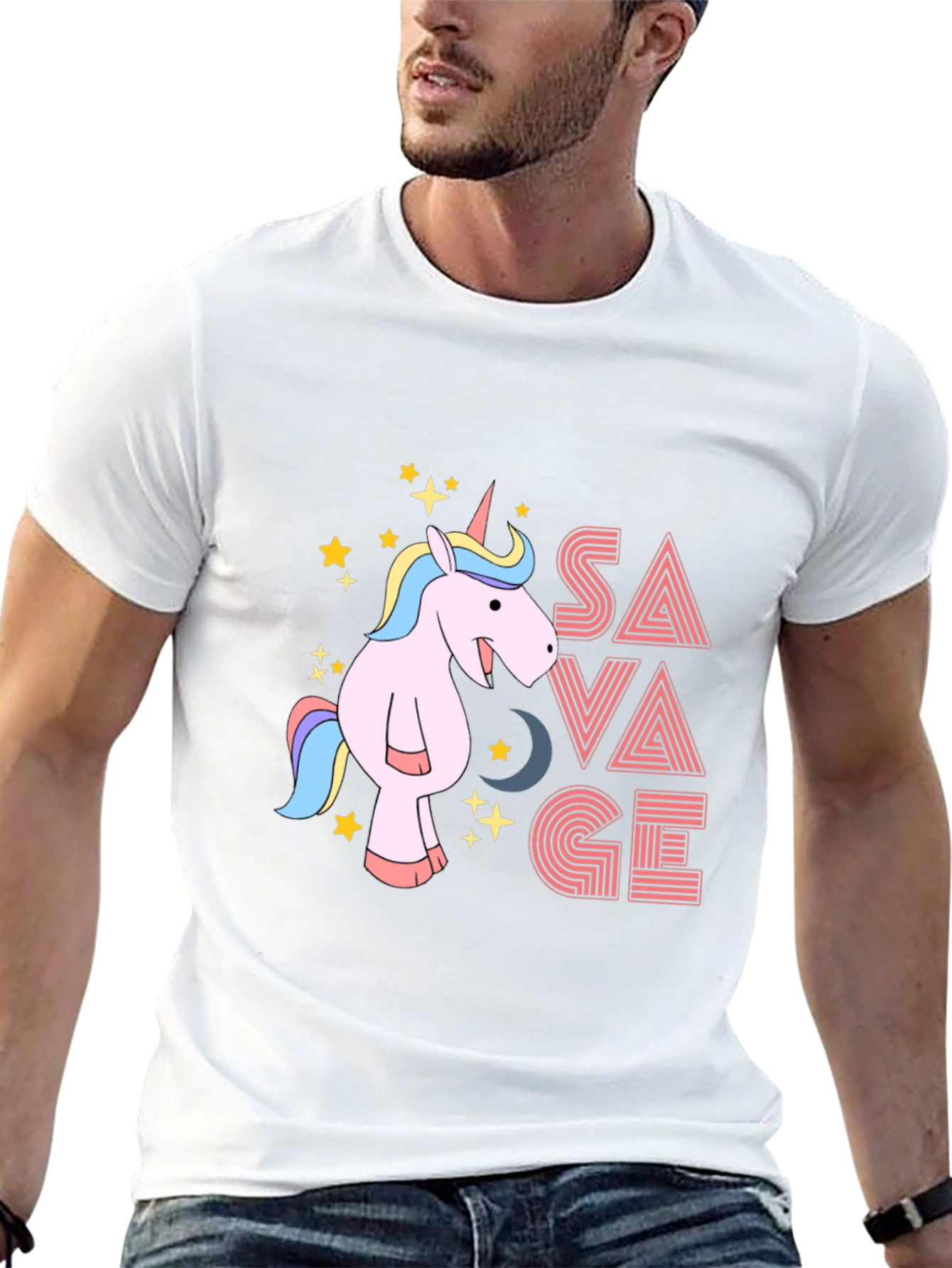 Black Savage Unicorn Graphic Tee - Black Cotton view 13