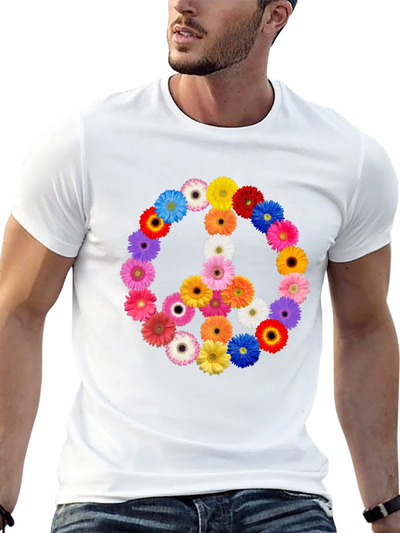 Black Floral Peace Sign Black T-Shirt view 13