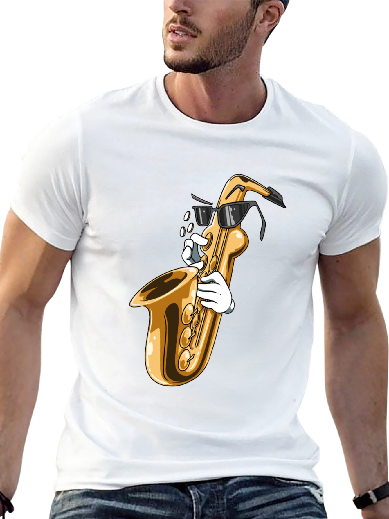 Black Cool Saxophone Graphic Tee - Music Lover Shirt view 13