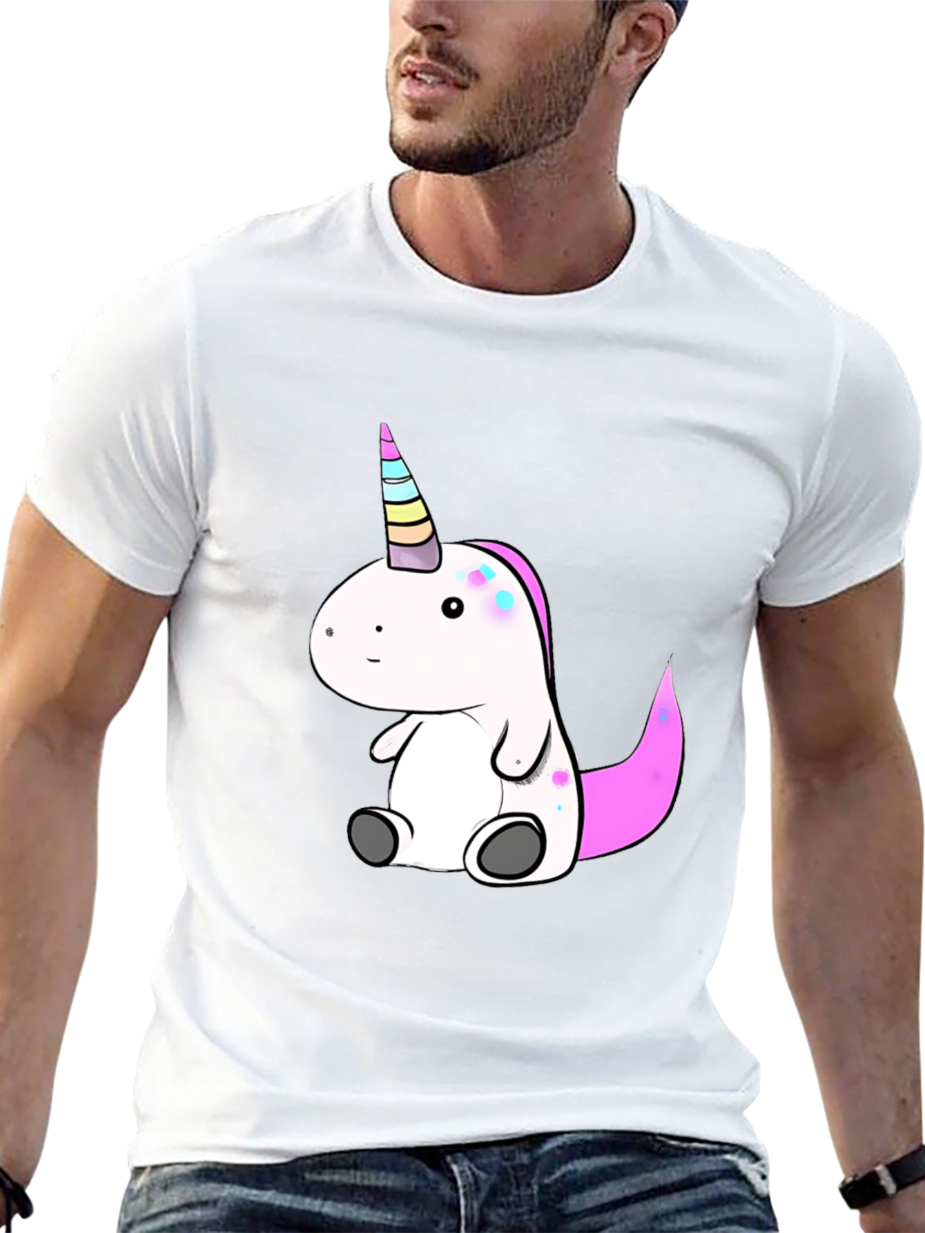 Black Cute Unicorn Graphic Tee - Black Cotton T-Shirt view 13
