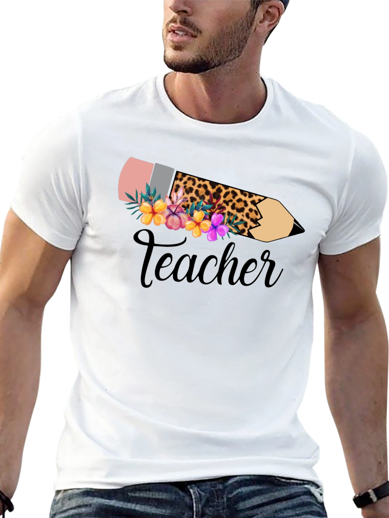 Black Floral Teacher Pencil Graphic Tee - Black view 13