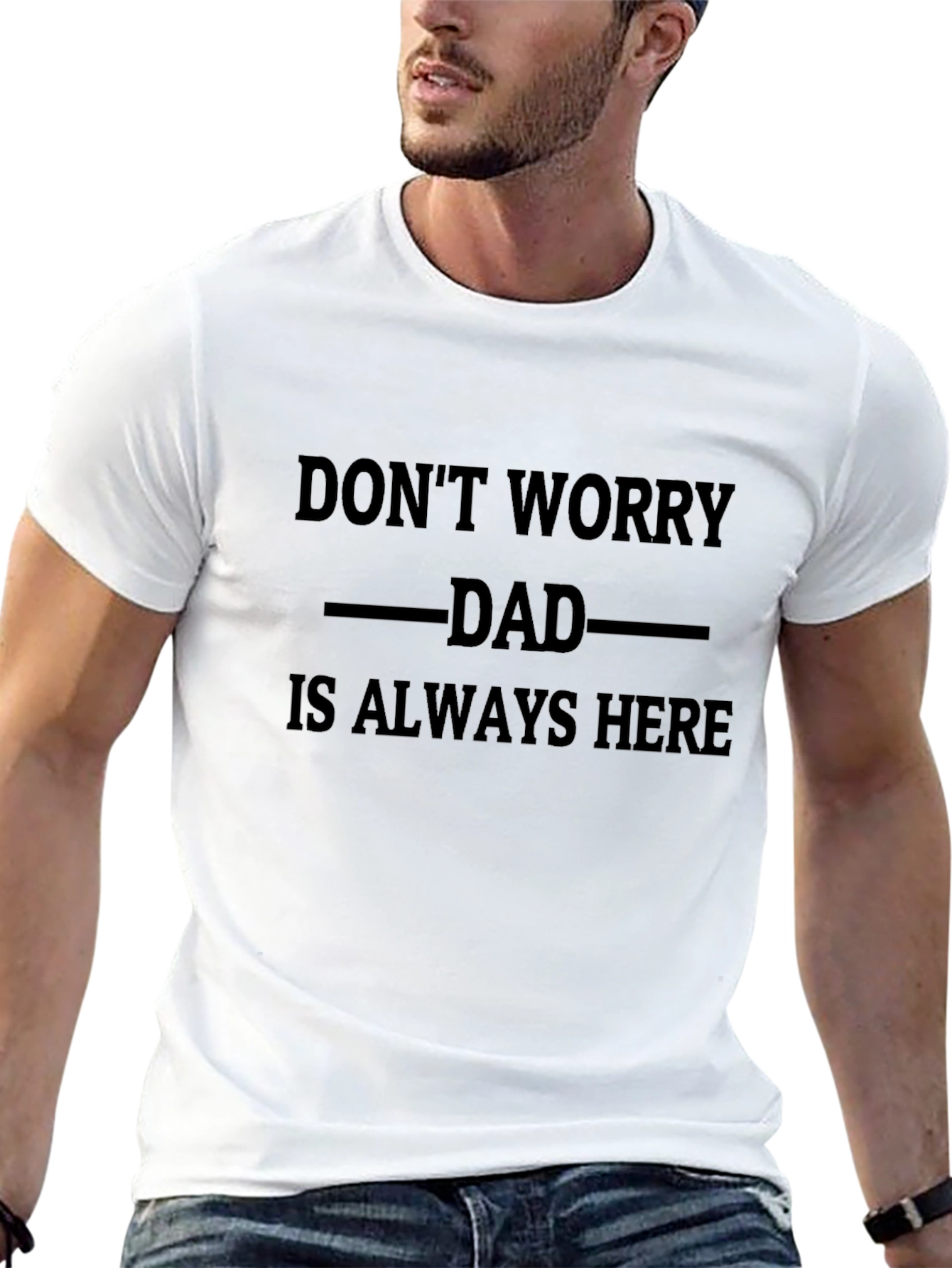 Black Dad Always Here T-Shirt - Black Cotton Tee view 13