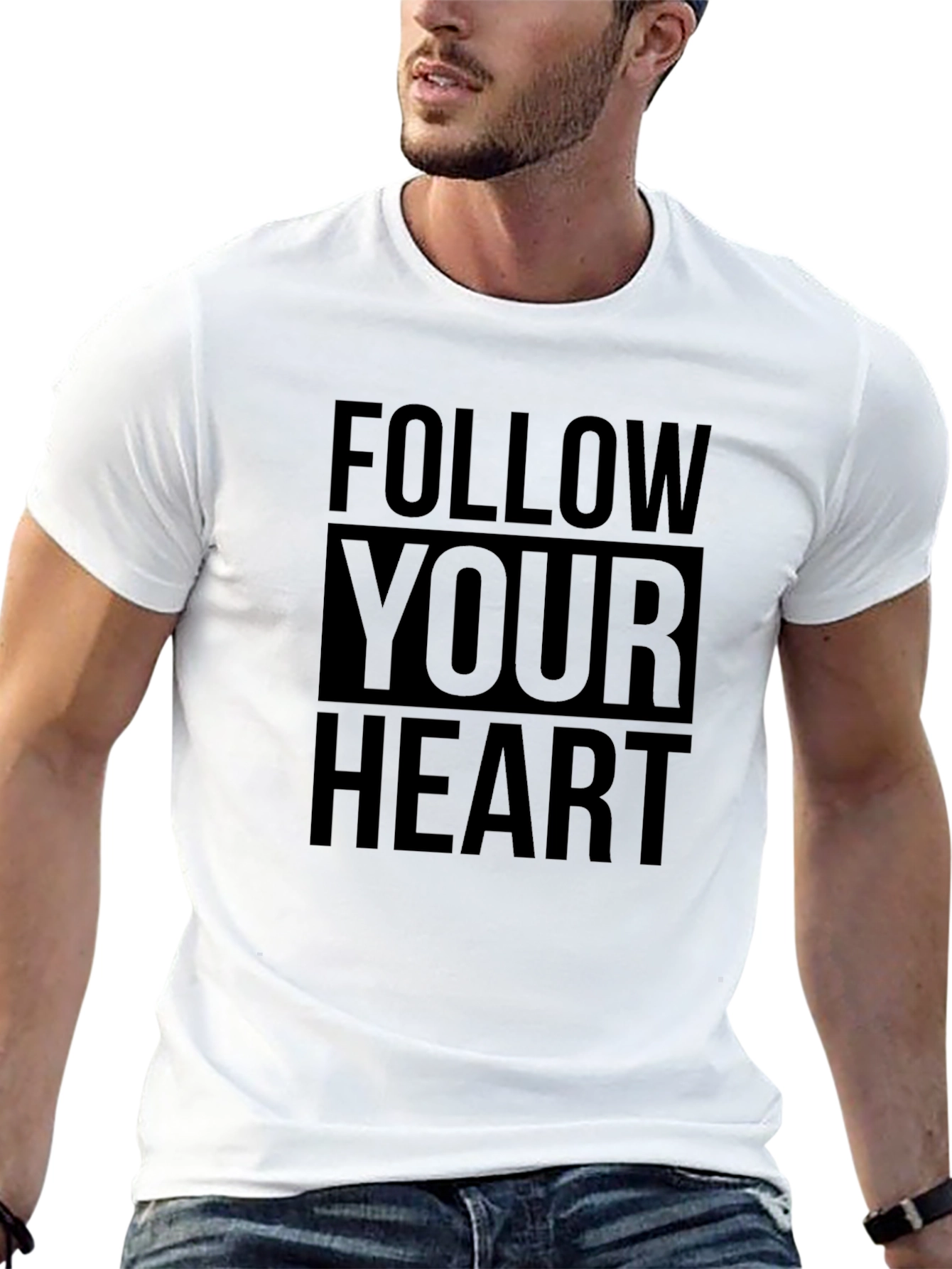 Black Follow Your Heart Graphic Print Tee - Black Cotton view 13