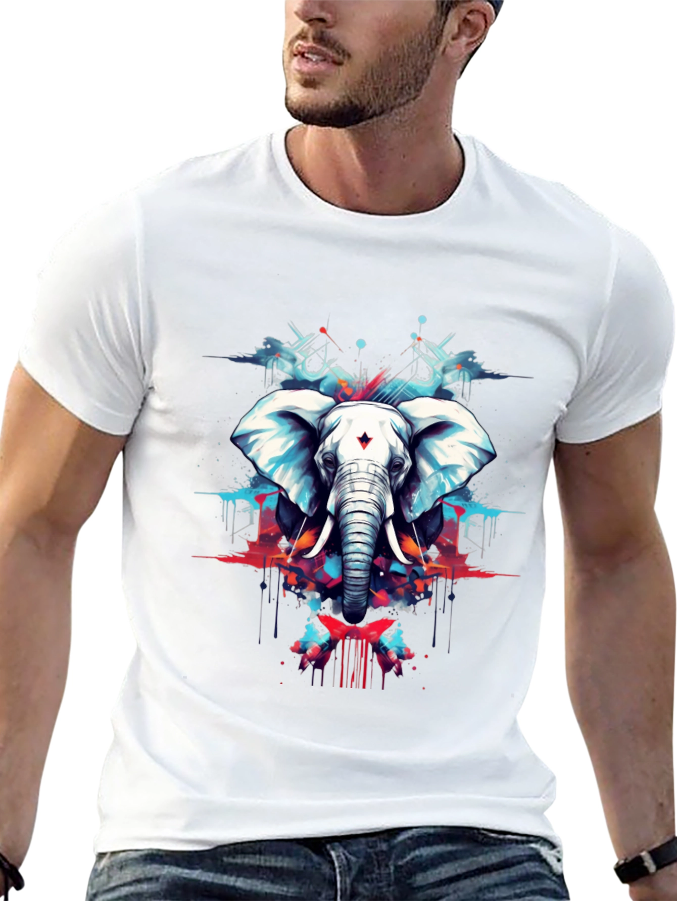 Black Elephant Art Black Tee - Stylish Graphic Print view 13