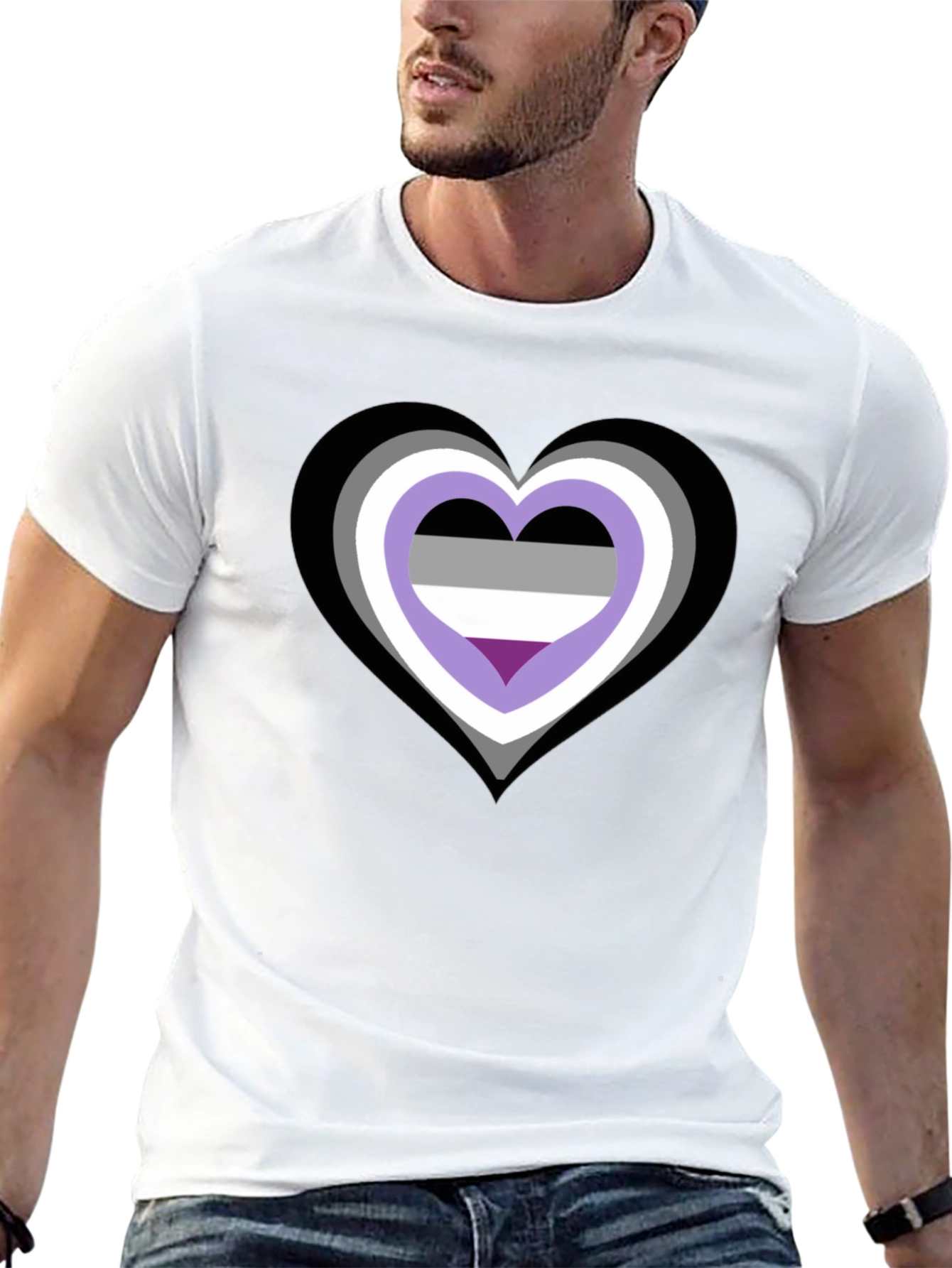 Black Asexual Pride Heart Graphic Tee - Black Cotton Blend view 13