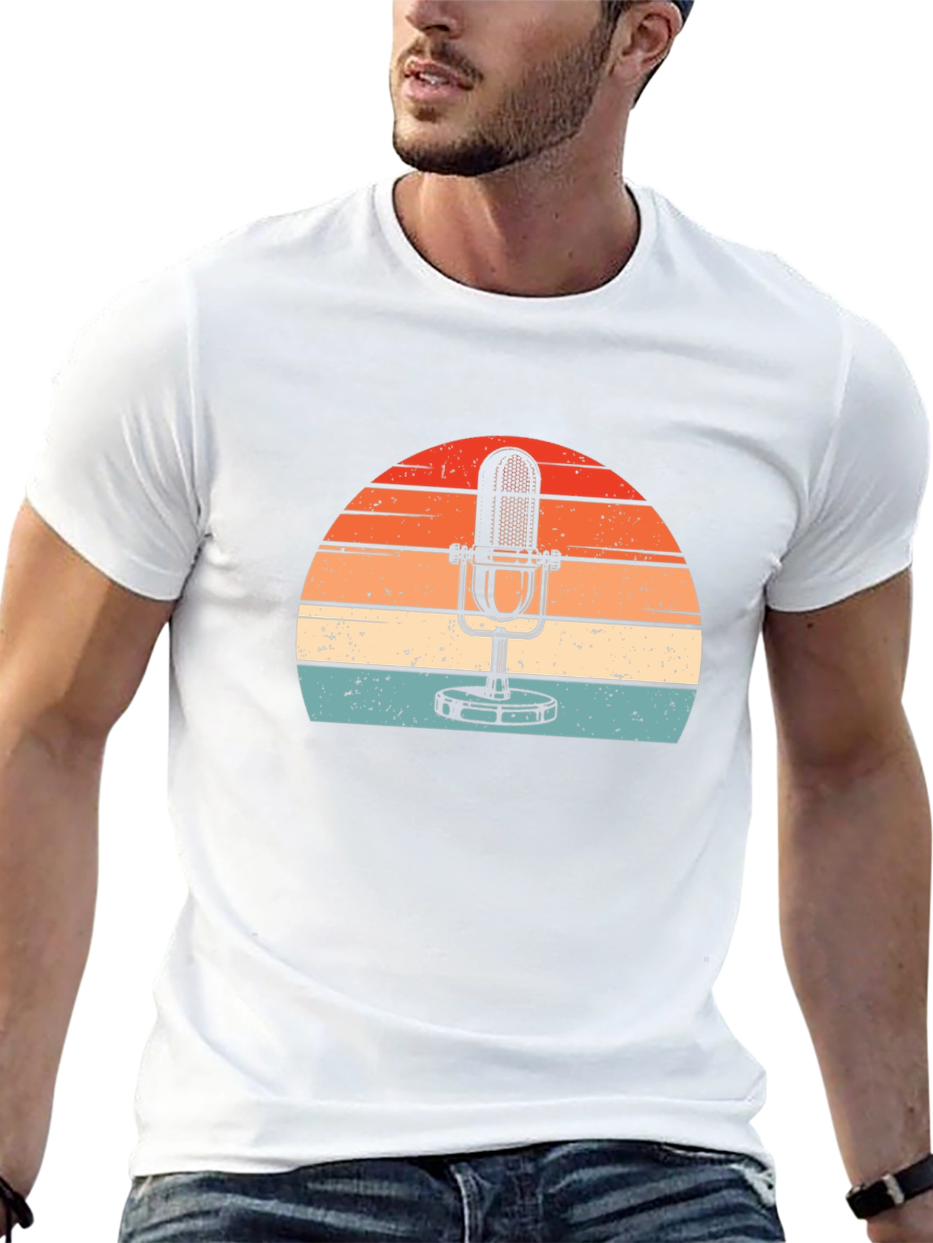 Black Vintage Microphone Sunset Graphic Tee view 13