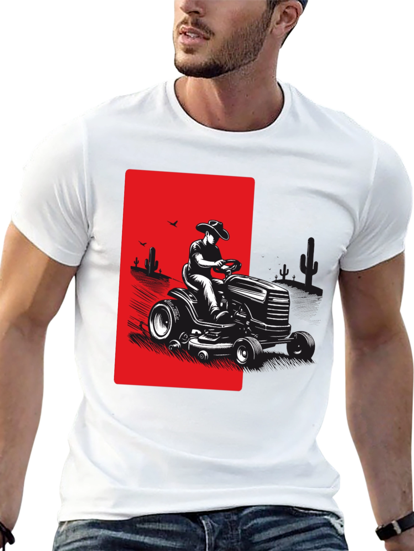 Black Cowboy Lawn Mower Graphic Tee - Black view 13