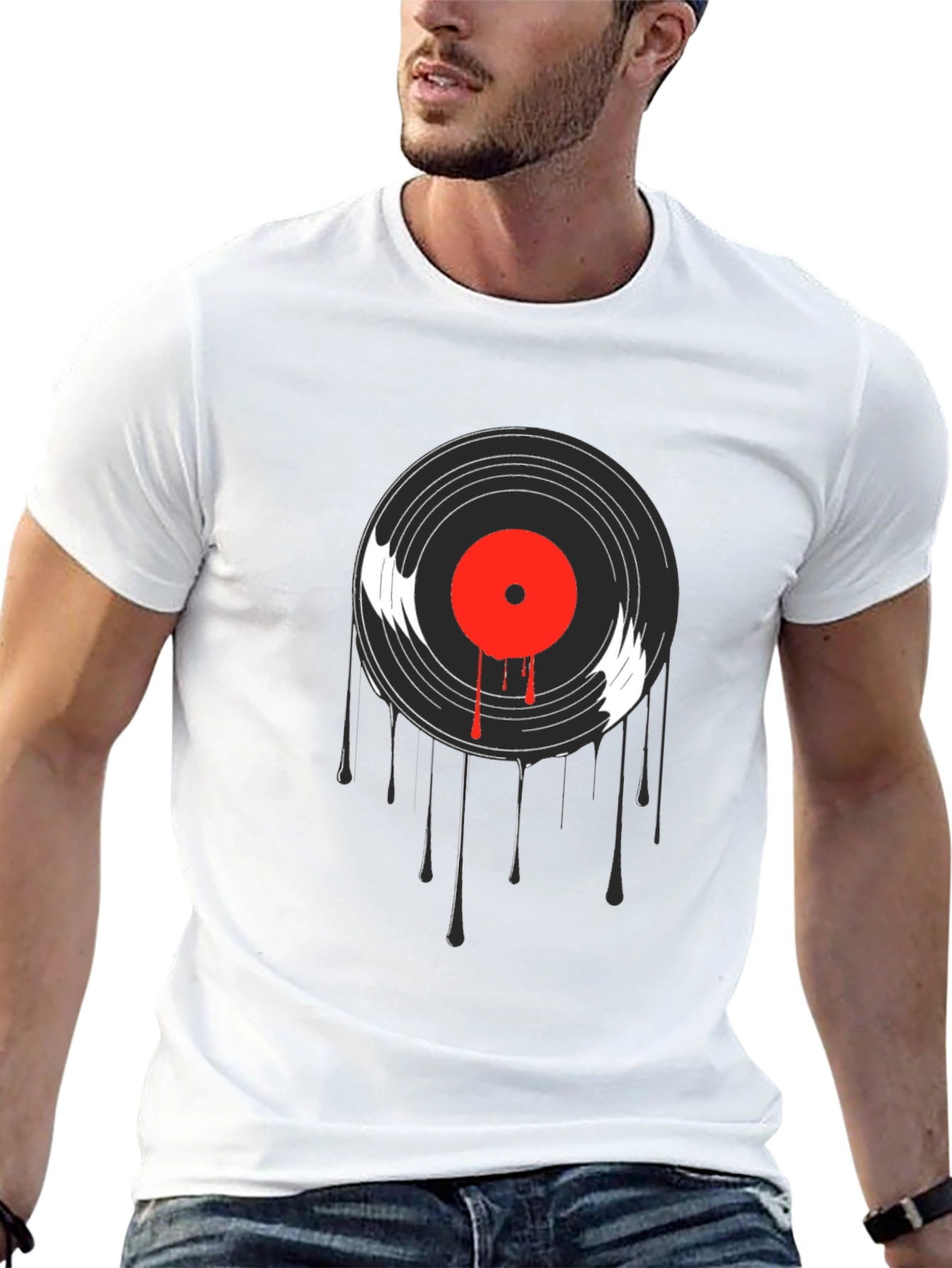 Black Retro Vinyl Record Graphic T-Shirt view 13