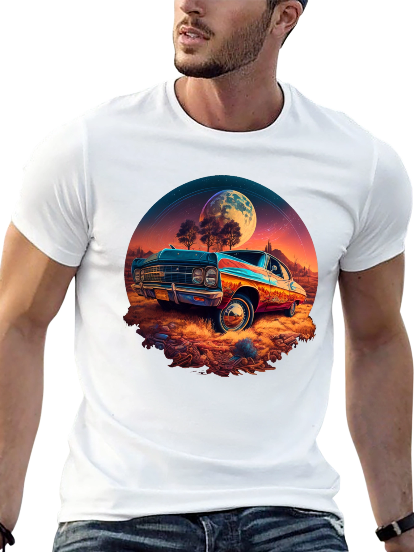 Black Vintage Car Moonscape Graphic Tee view 13