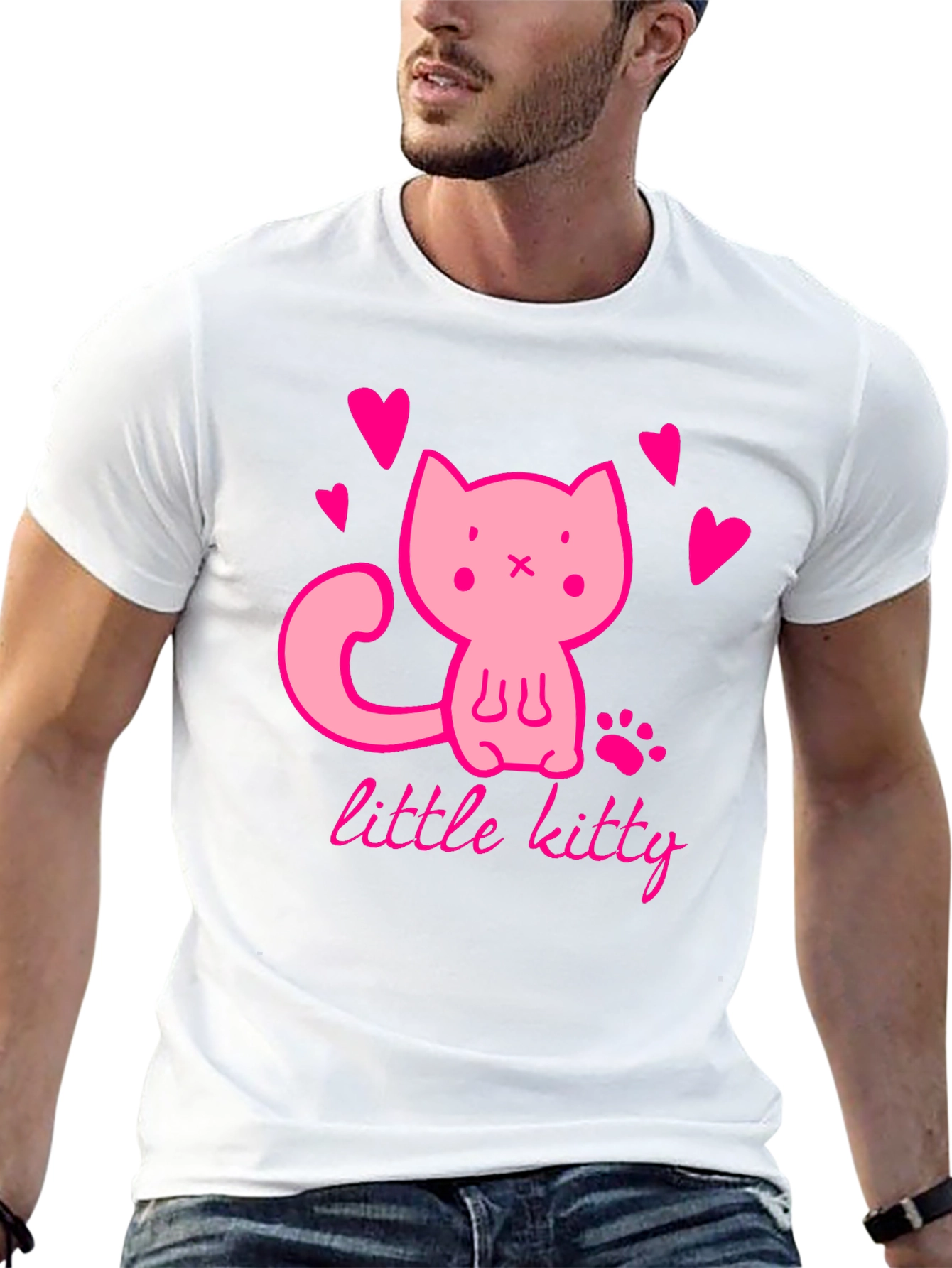 Black Cute Pink Kitten Black T-Shirt view 13