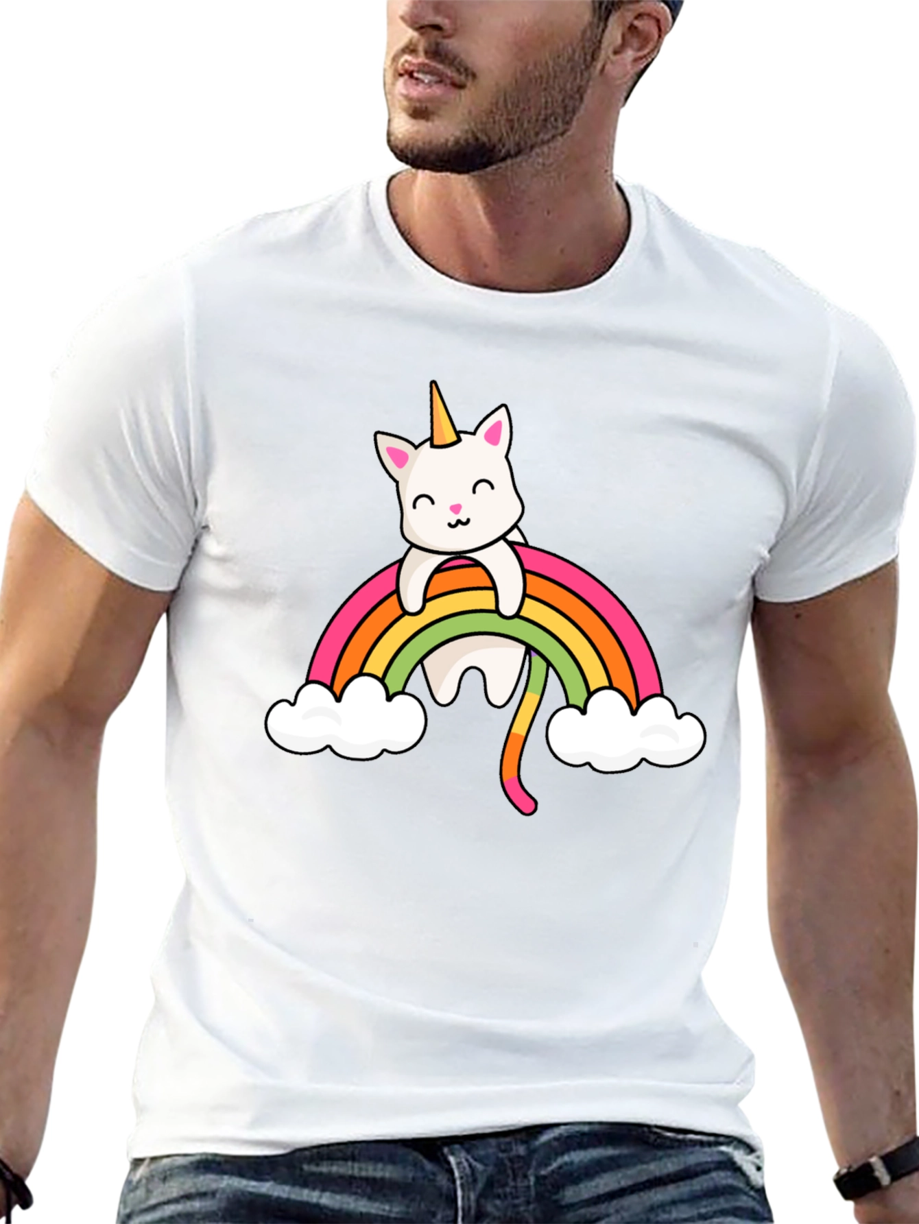 Black Unicorn Cat Rainbow T-Shirt view 13
