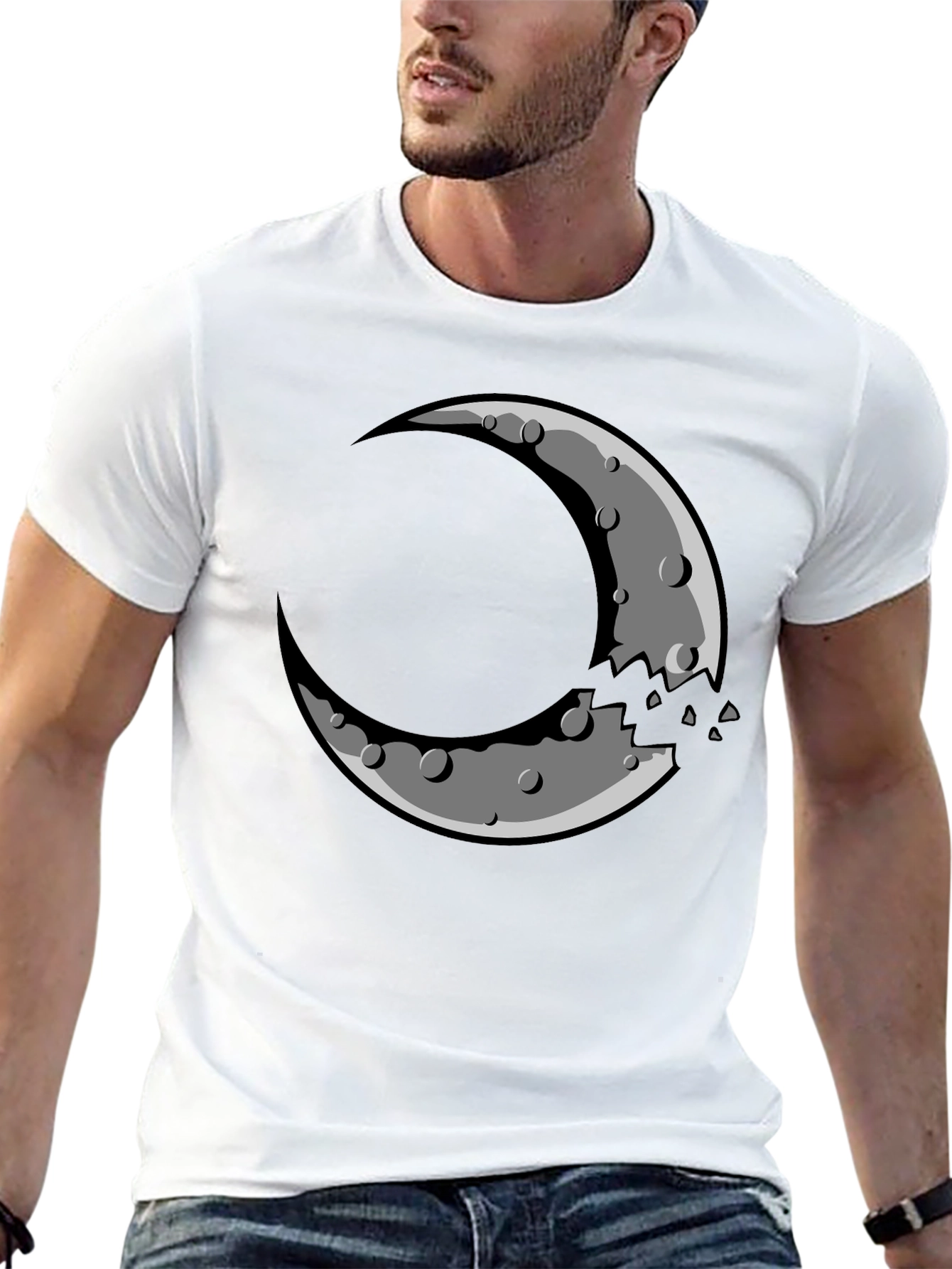 Black Crescent Moon Graphic Tee - Black Cotton Blend Shirt view 13