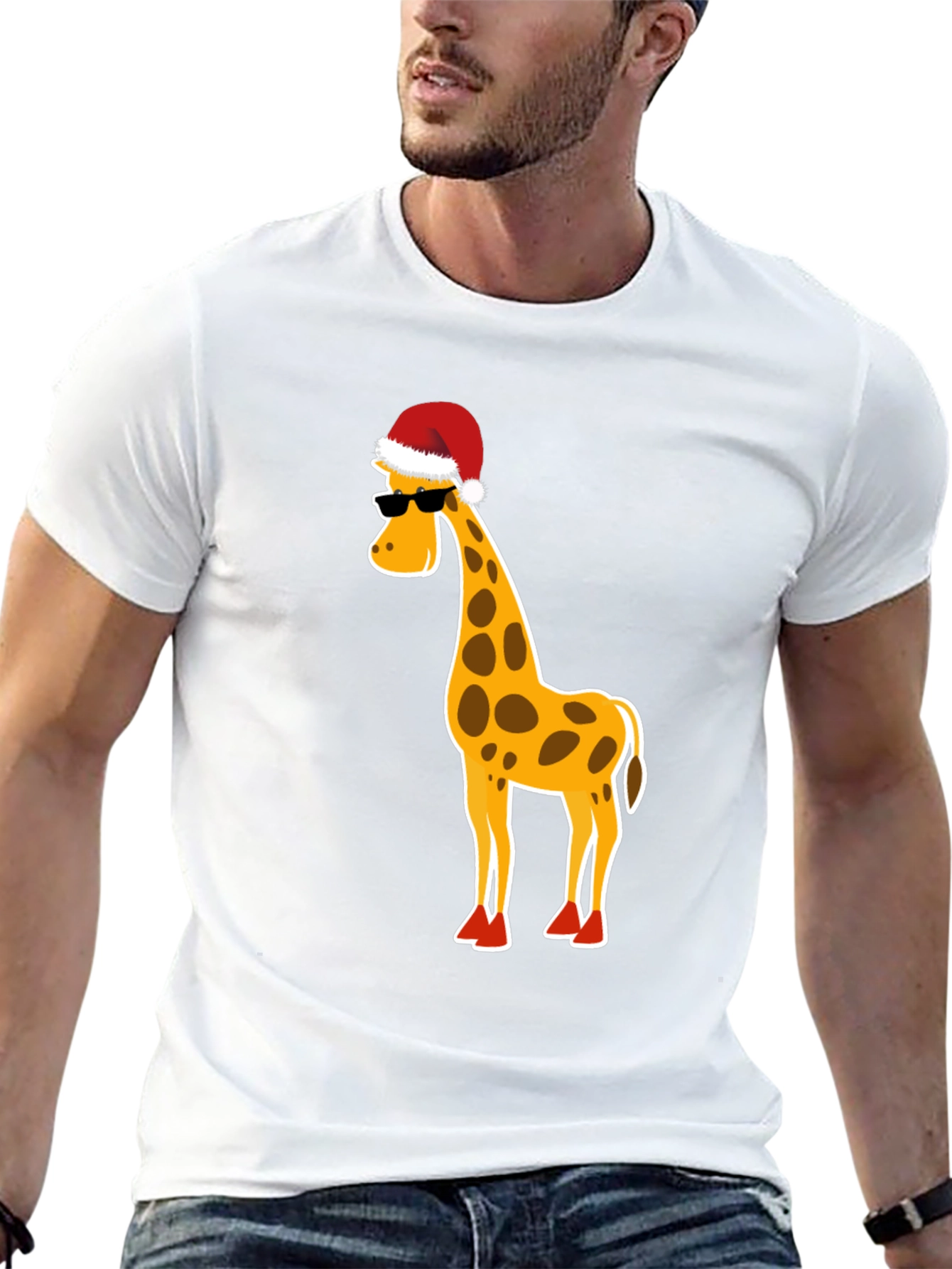Black Festive Giraffe T-Shirt: Holiday Humor Apparel view 13