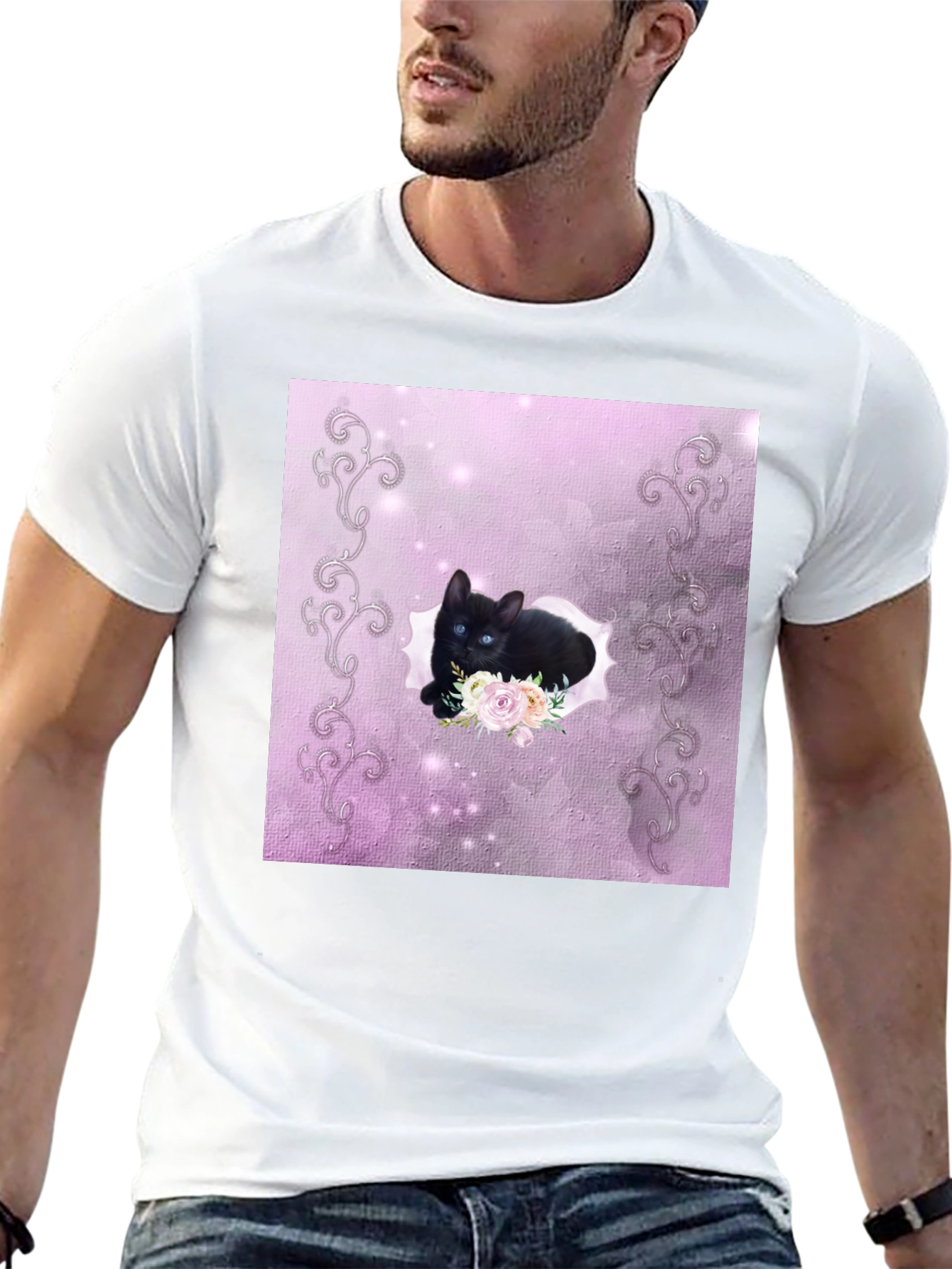 Black Black Kitten Floral T-Shirt view 13