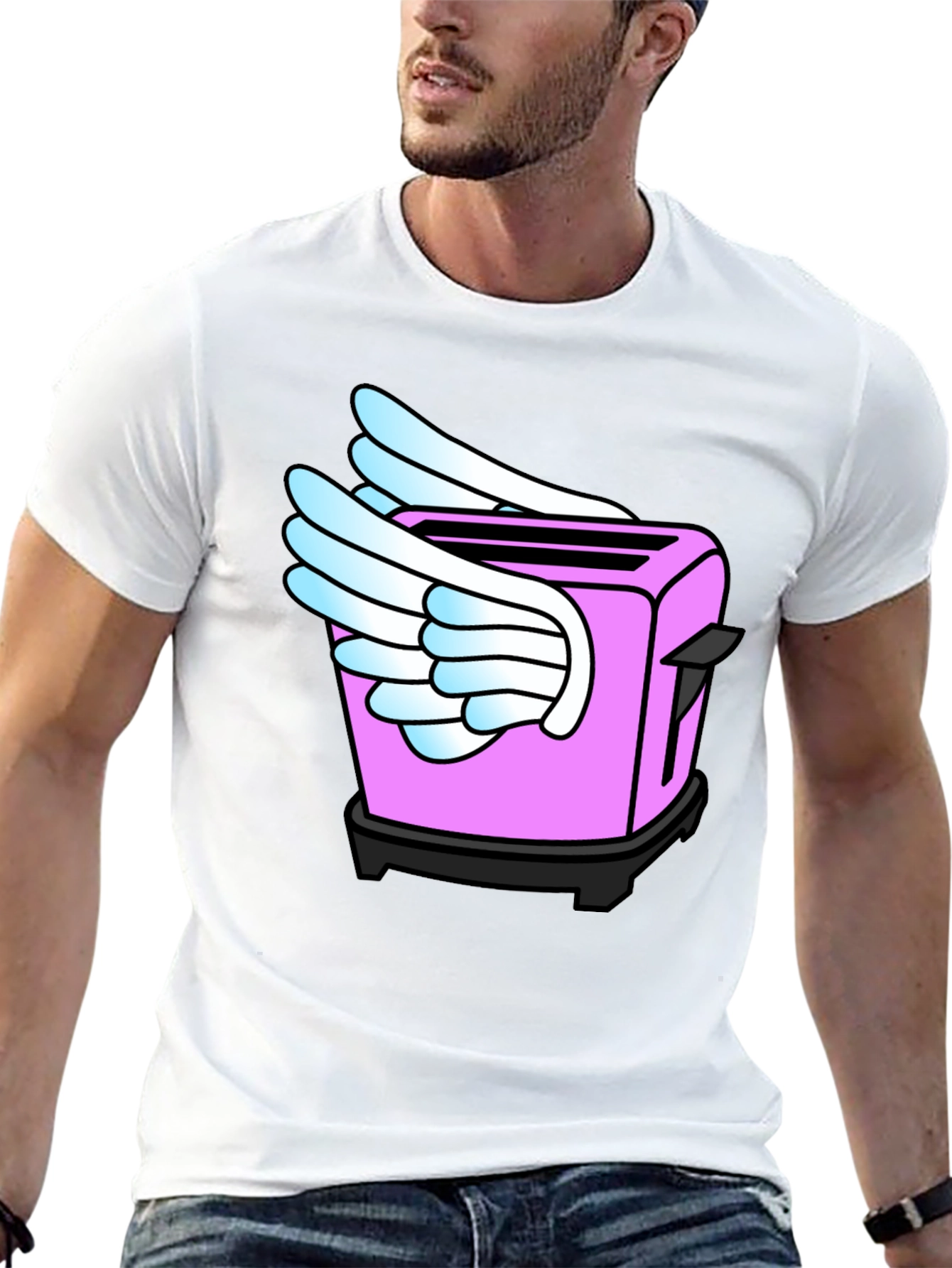 Black Whimsical Toaster Wings Black T-Shirt view 13