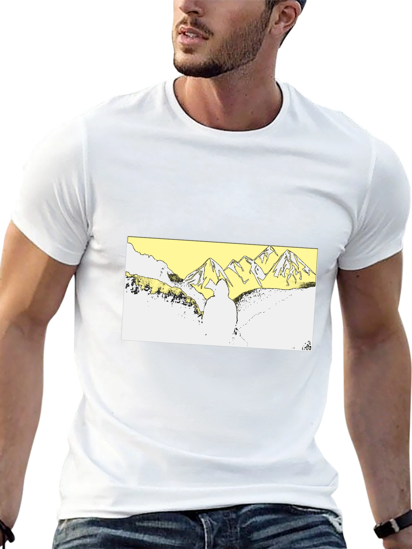 Black Black T-Shirt with Mountain Landscape Graphic view 13
