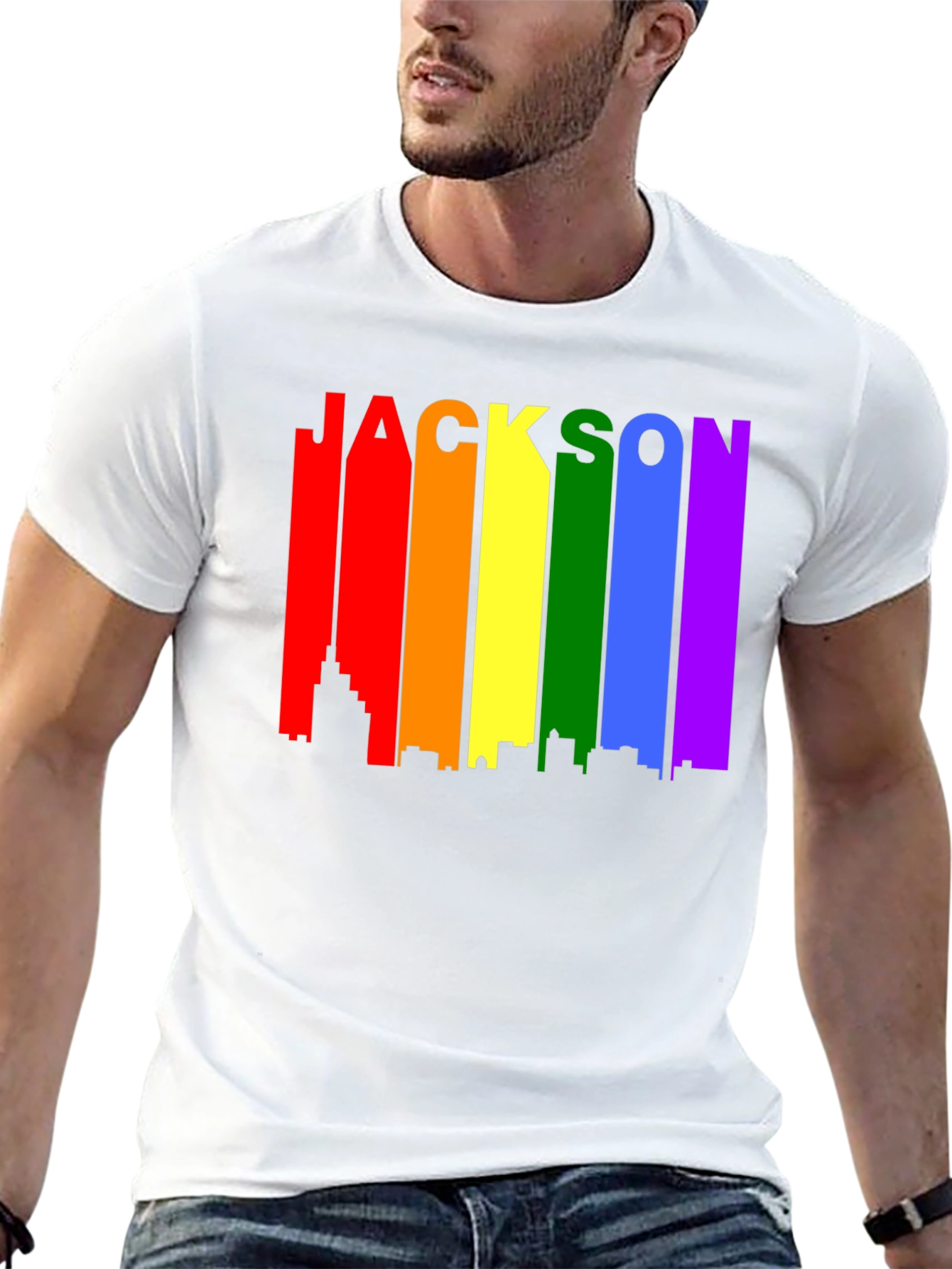 Black Jackson Rainbow Skyline Pride T-Shirt view 13