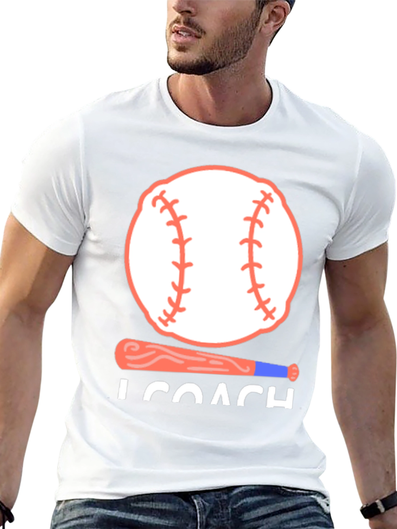 Baseball Coach T-Shirt - Baseball Bat and Ball Design - 13