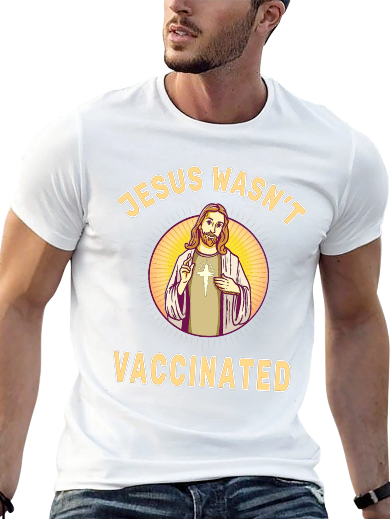 Black Jesus Wasn't Vaccinated Black T-Shirt view 13
