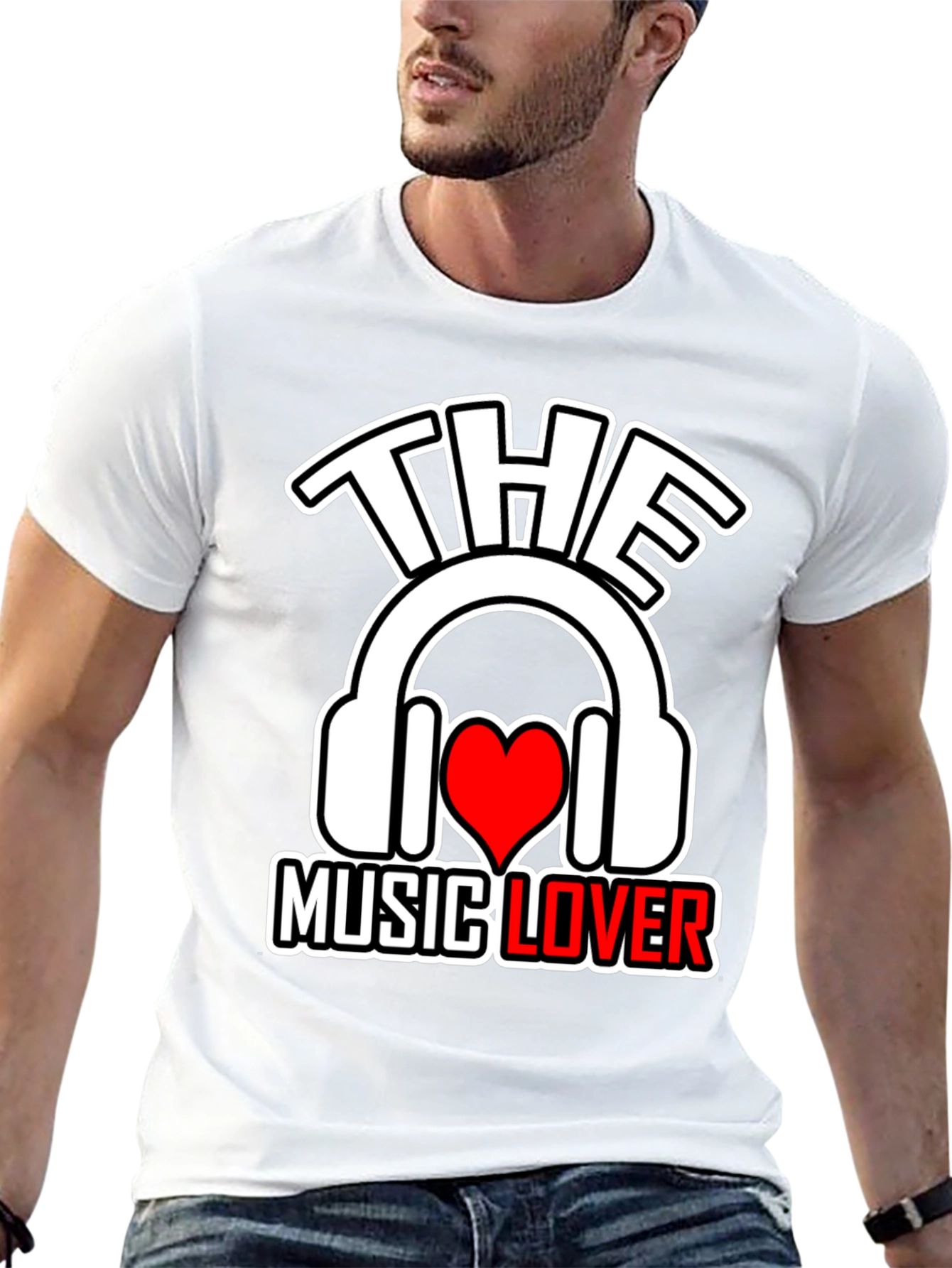 Black The Music Lover T-Shirt - Headphones & Heart view 13