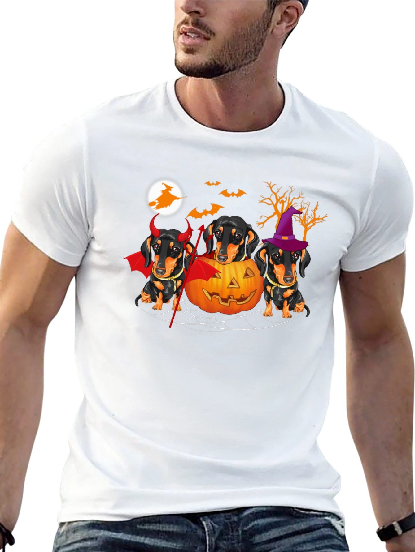 Black Halloween Dachshund T-Shirt view 13