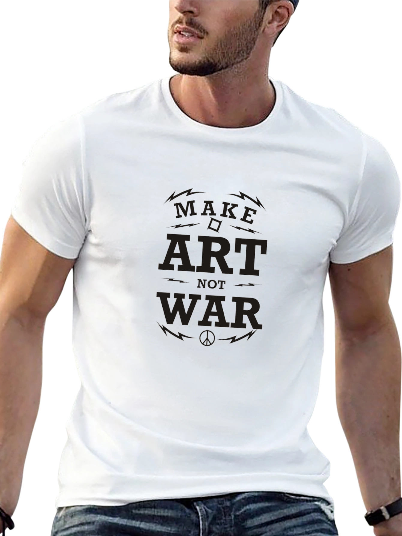 Black Make Art Not War Graphic Tee - Black Casual T-Shirt view 13