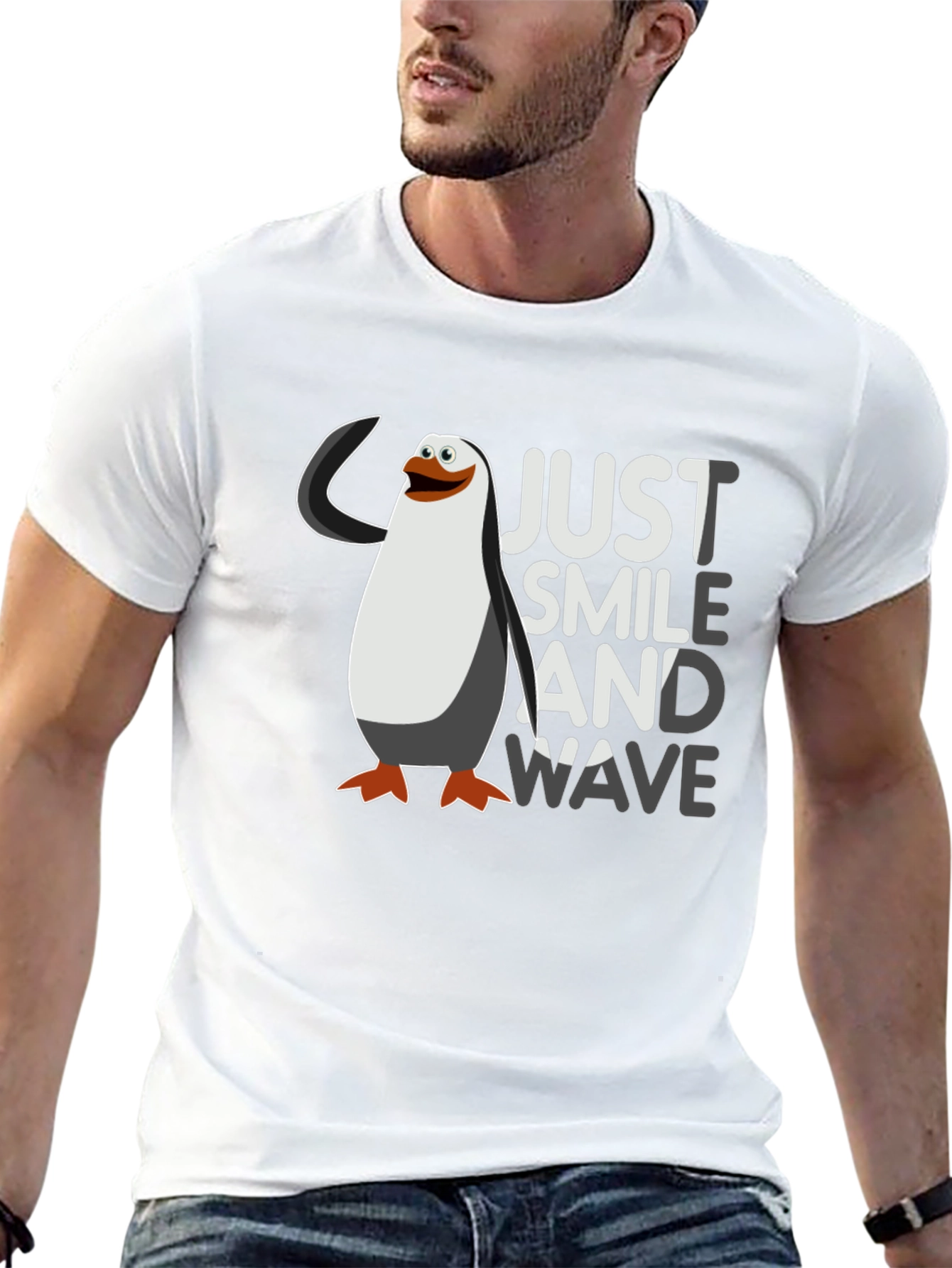Black Just Smile and Wave Penguin T-Shirt view 13