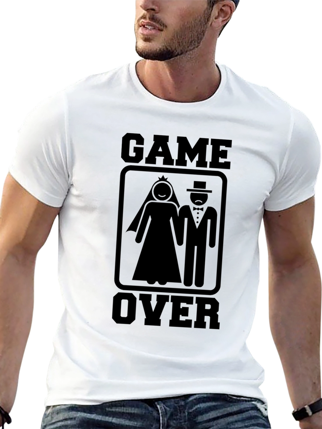 Black Game Over Wedding T-Shirt - Funny Newlywed Tee view 13