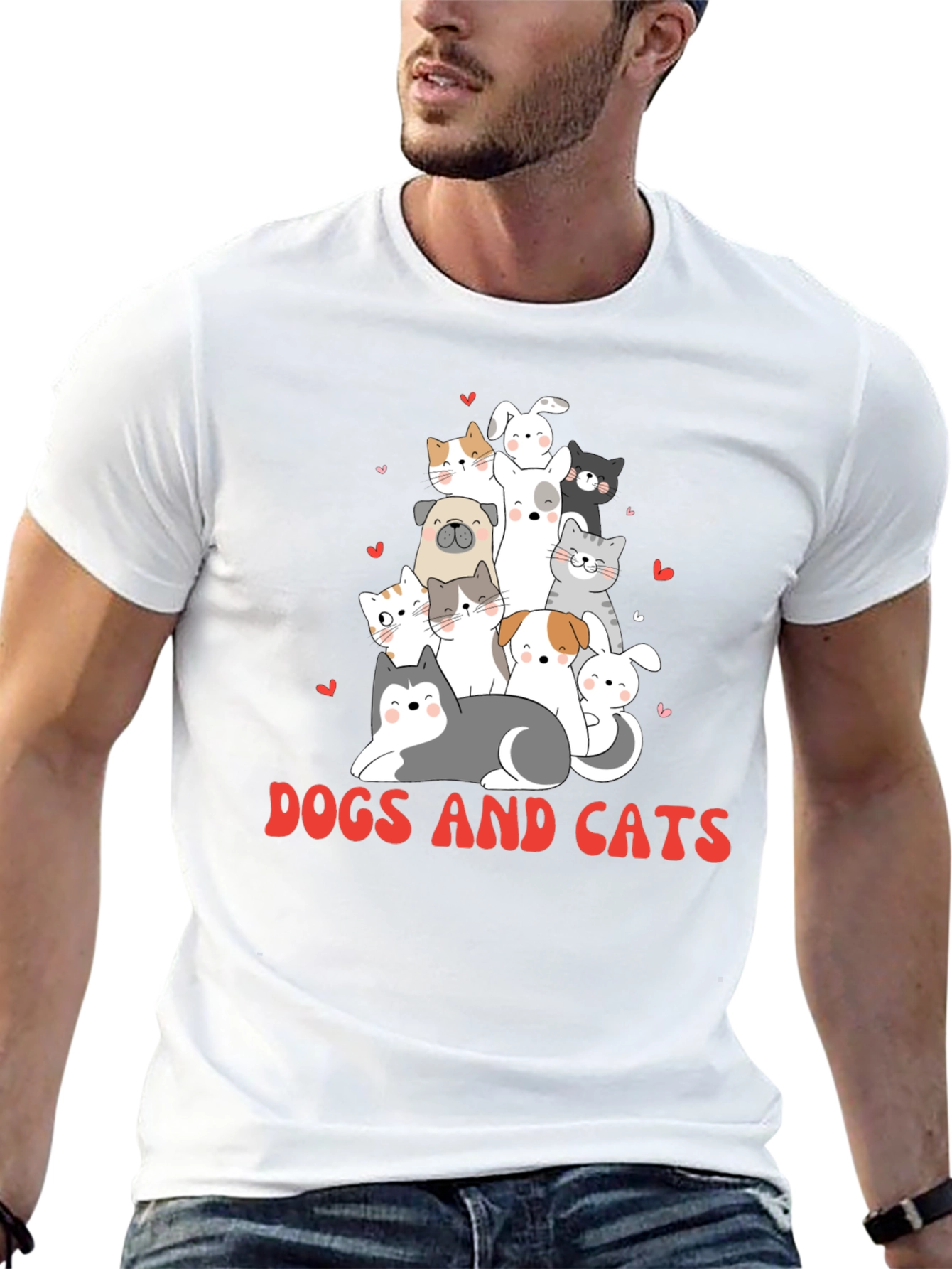 Cute Dogs and Cats Graphic T-Shirt - 13