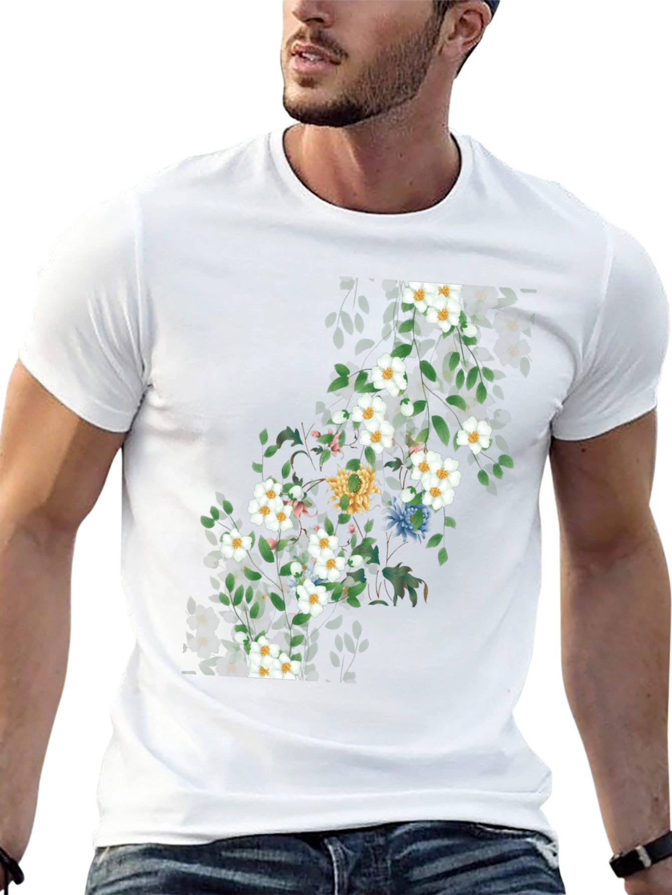 Black Floral Print T-Shirt - Nature Inspired Design view 13