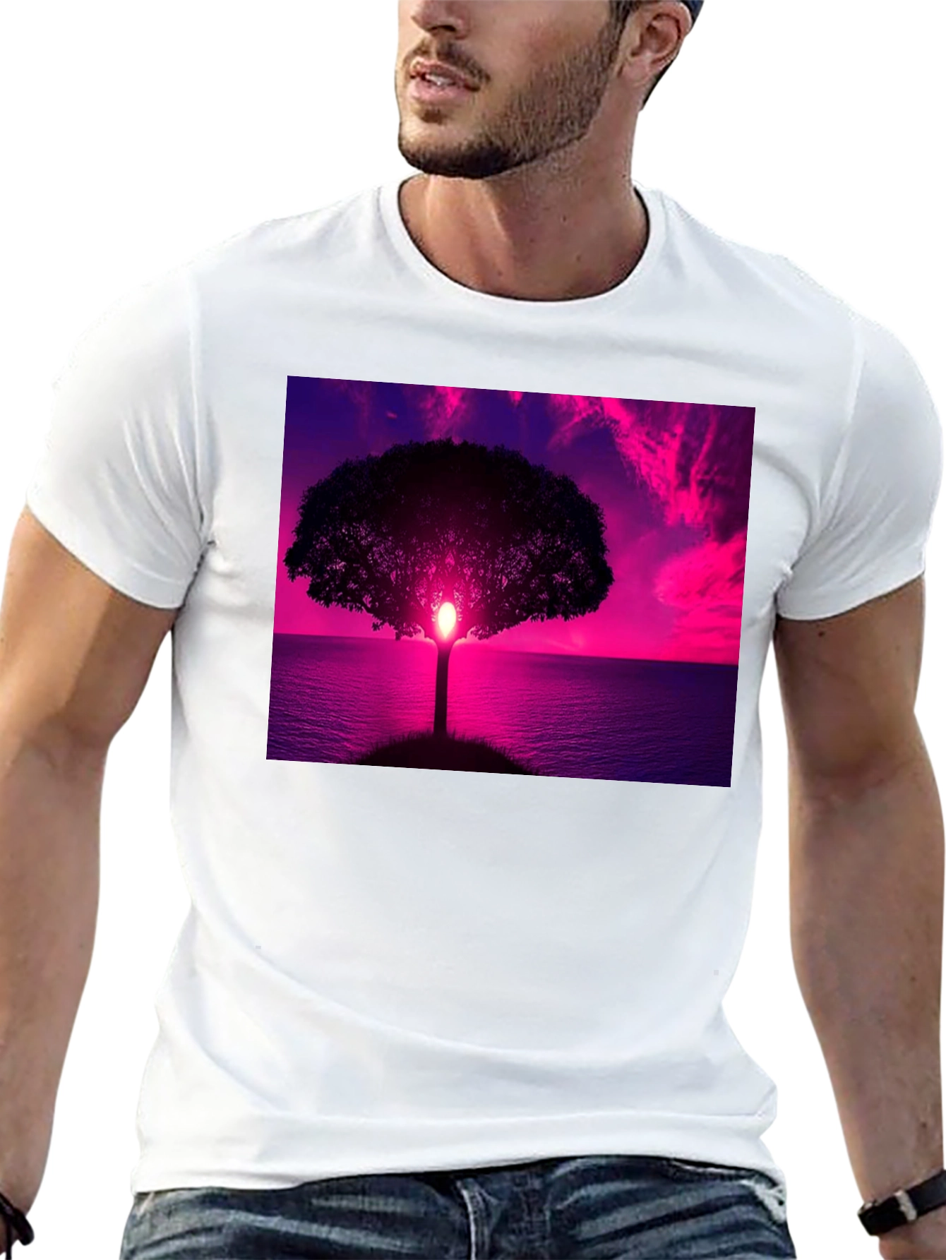 Black Sunset Tree Graphic Tee - Black Cotton Comfort view 13