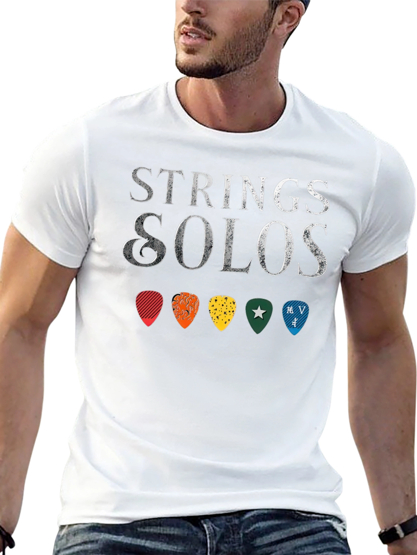 Black Strings & Solos Guitar Pick T-Shirt - Music Lover Tee view 13