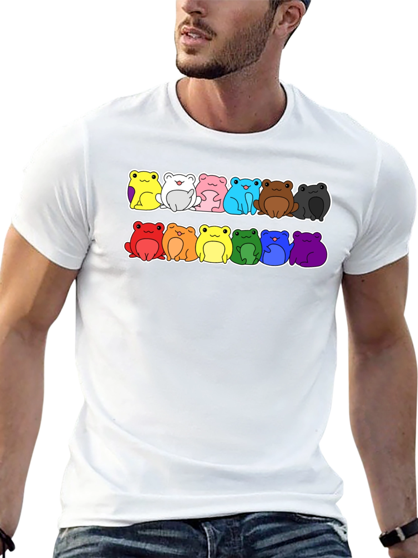 Black Rainbow Frog T-Shirt - Black Cotton Crew Neck Tee view 13