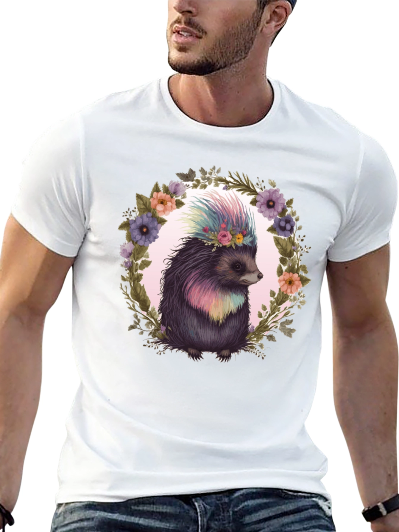 Black Floral Hedgehog Graphic Tee view 13