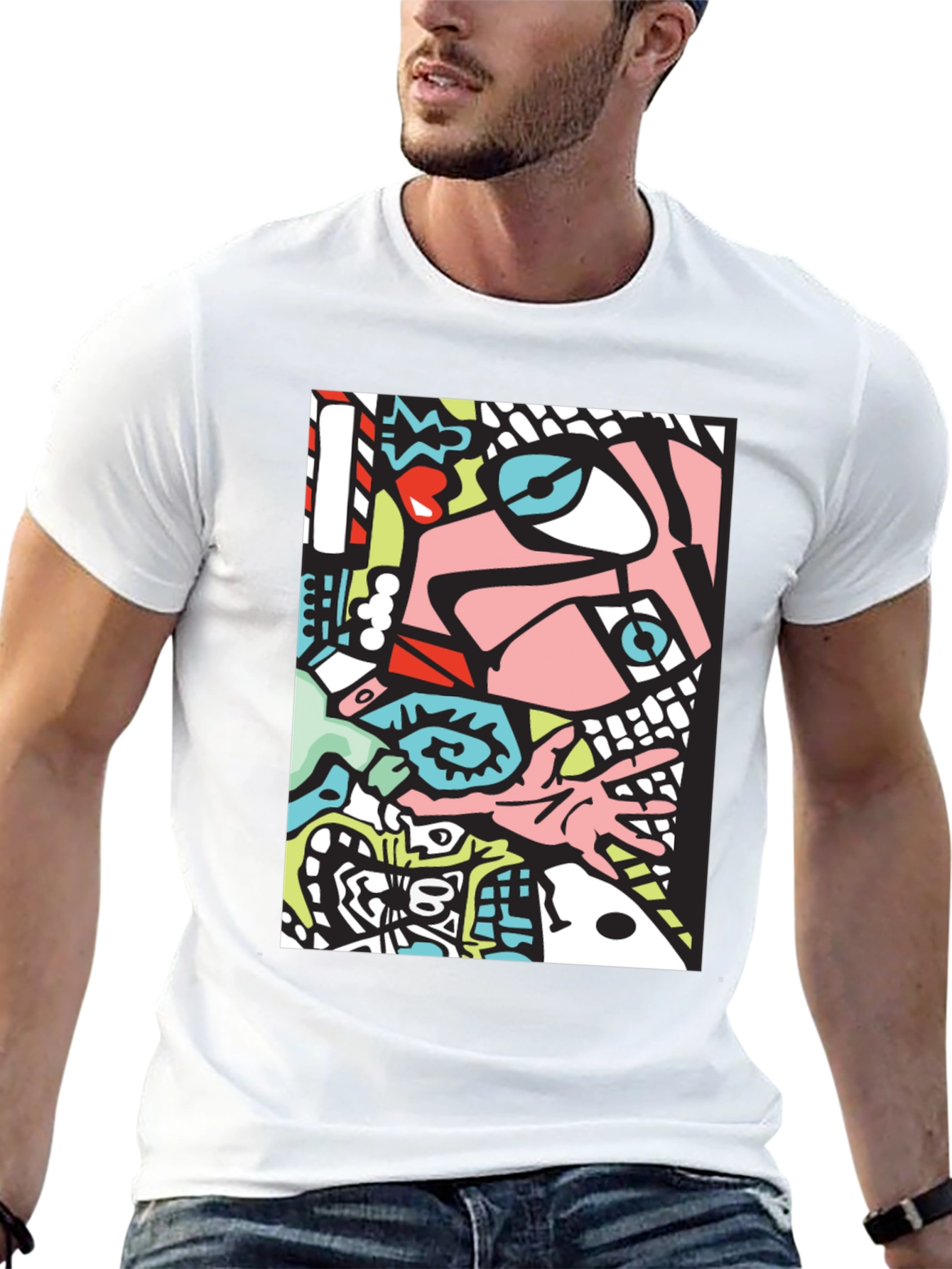 Black Abstract Graphic Print Black Crew Neck T-Shirt view 13