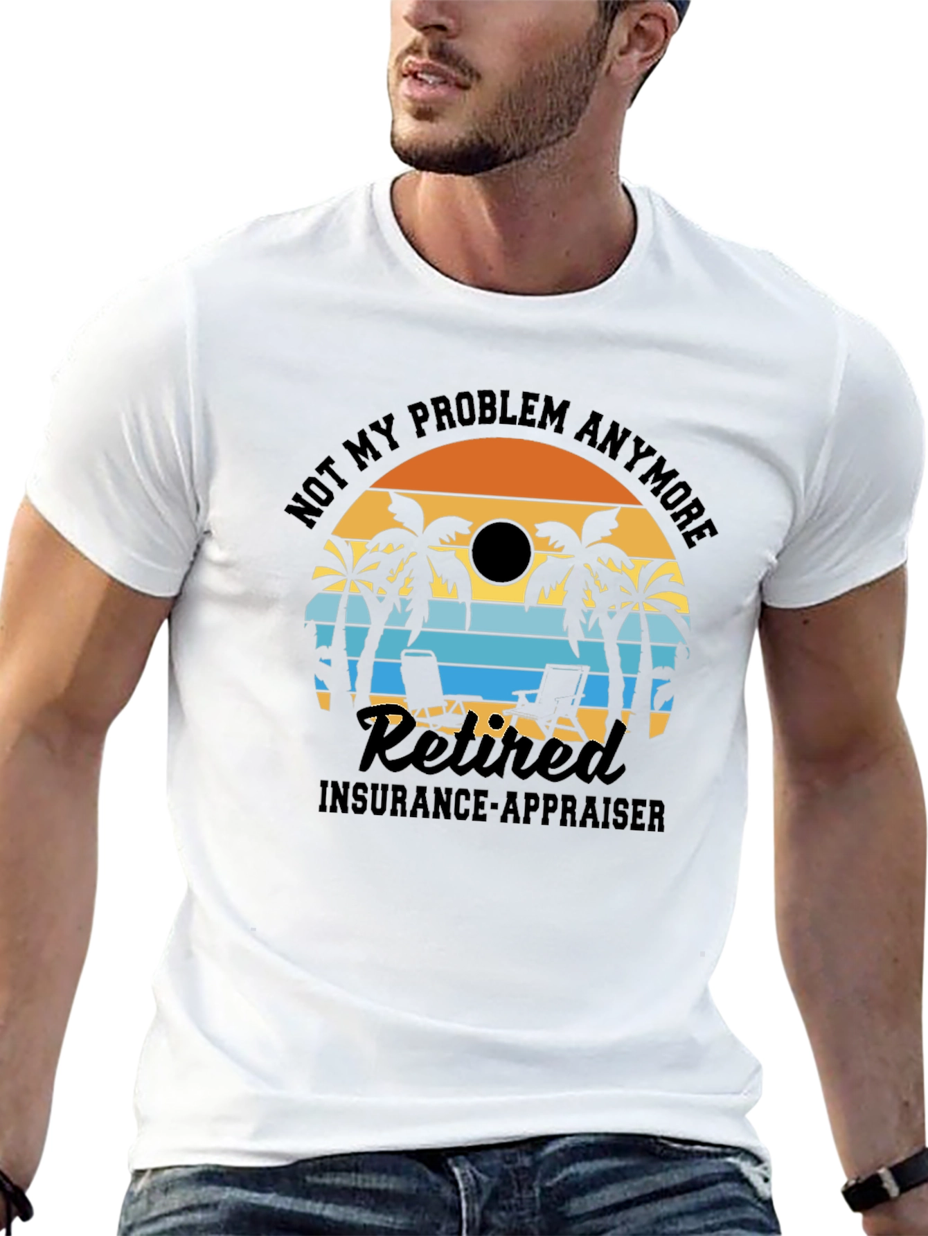 Black Retired Insurance Appraiser T-Shirt - Beach Sunset Design view 13