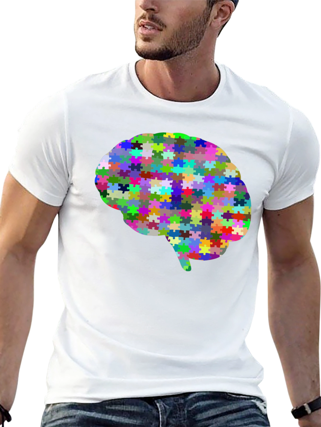 Black Brain Puzzle T-Shirt - Colorful Mind Tee view 13