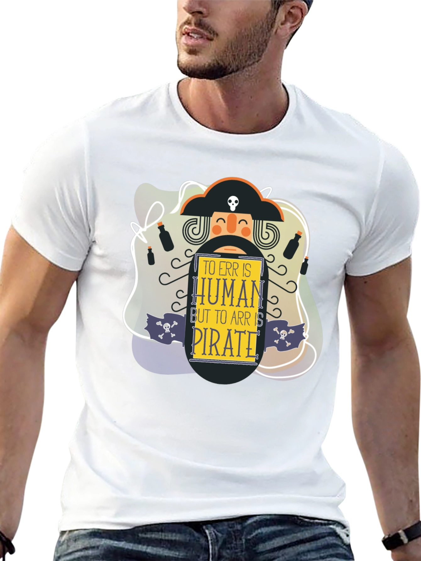 Black Pirate Humor T-Shirt - To Err Is Human, But To Arr Is Pirate view 13