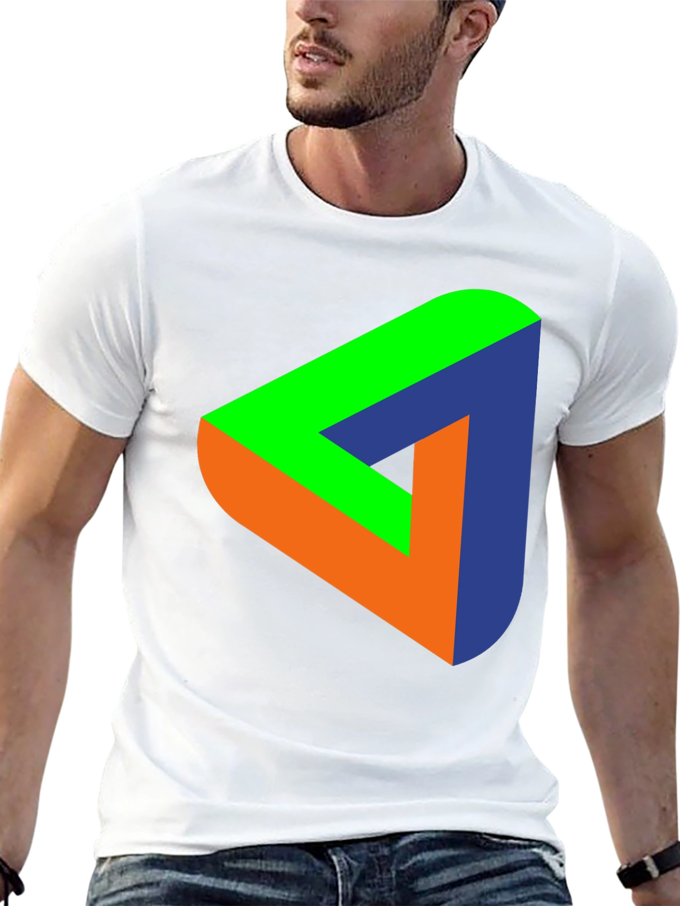 Black Optical Illusion Triangle Graphic T-Shirt view 13