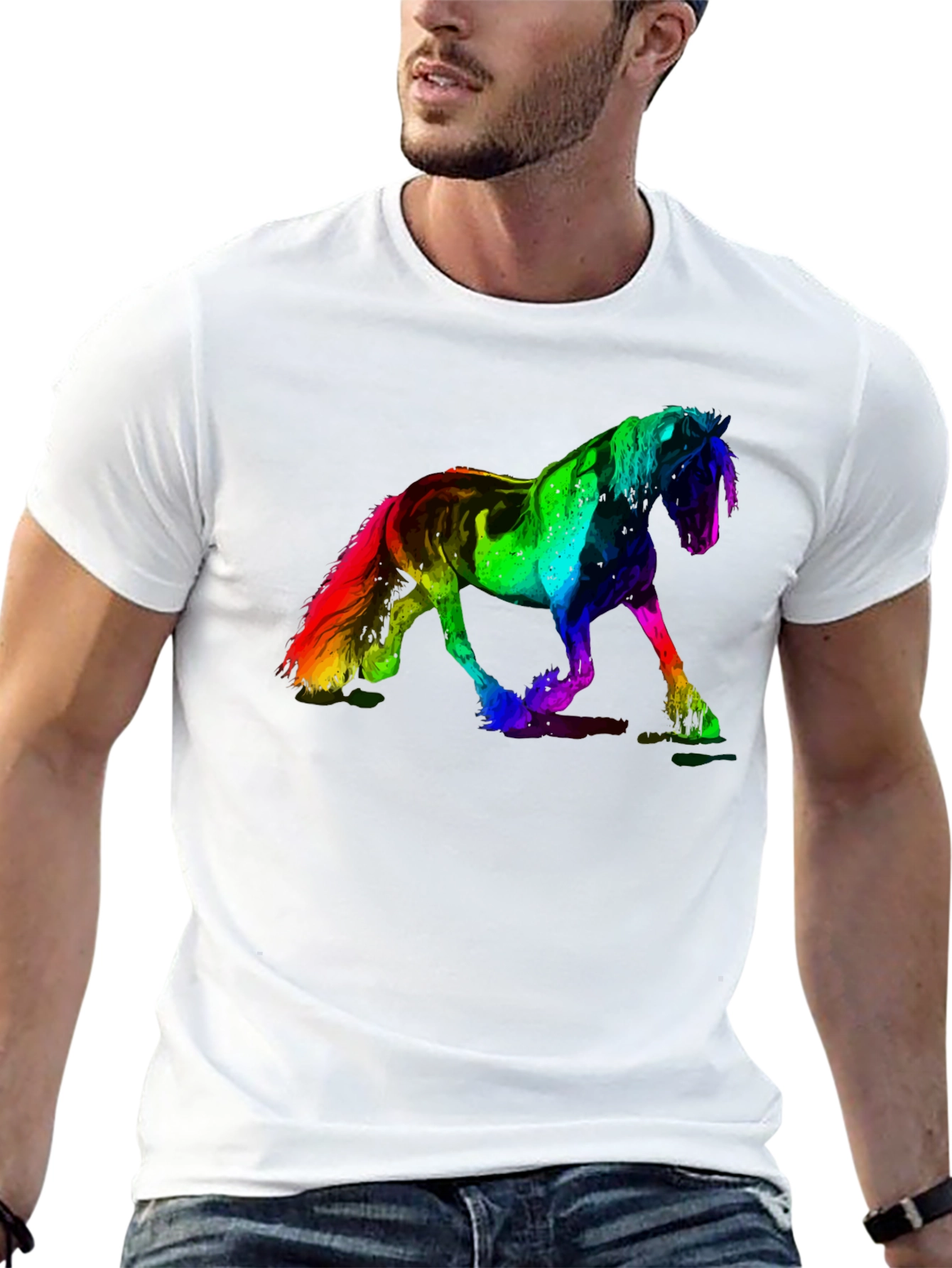 Black Rainbow Horse Graphic Print Black Tee view 13