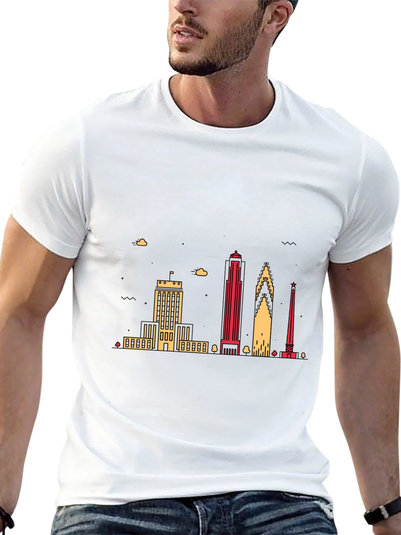 Black Urban Skyline Graphic Tee - Black Crew Neck view 13
