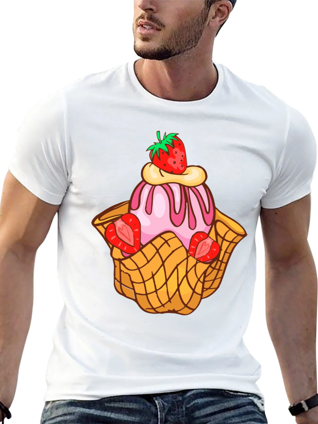 Black Strawberry Ice Cream Dessert T-Shirt view 13