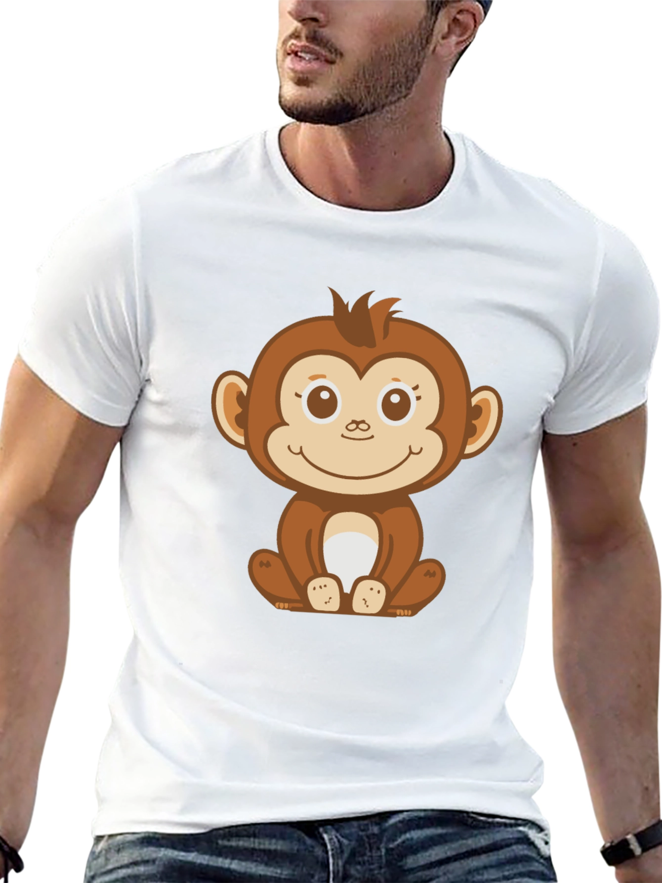 Black Cute Monkey Graphic Black T-Shirt view 13