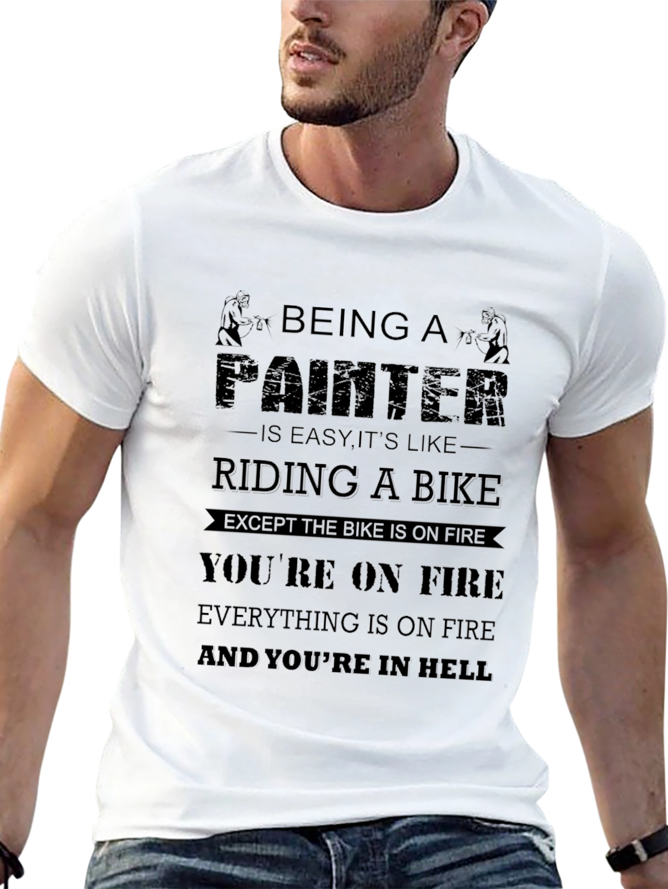 Black Painter Riding a Bike T-Shirt - Funny Graphic Tee view 13