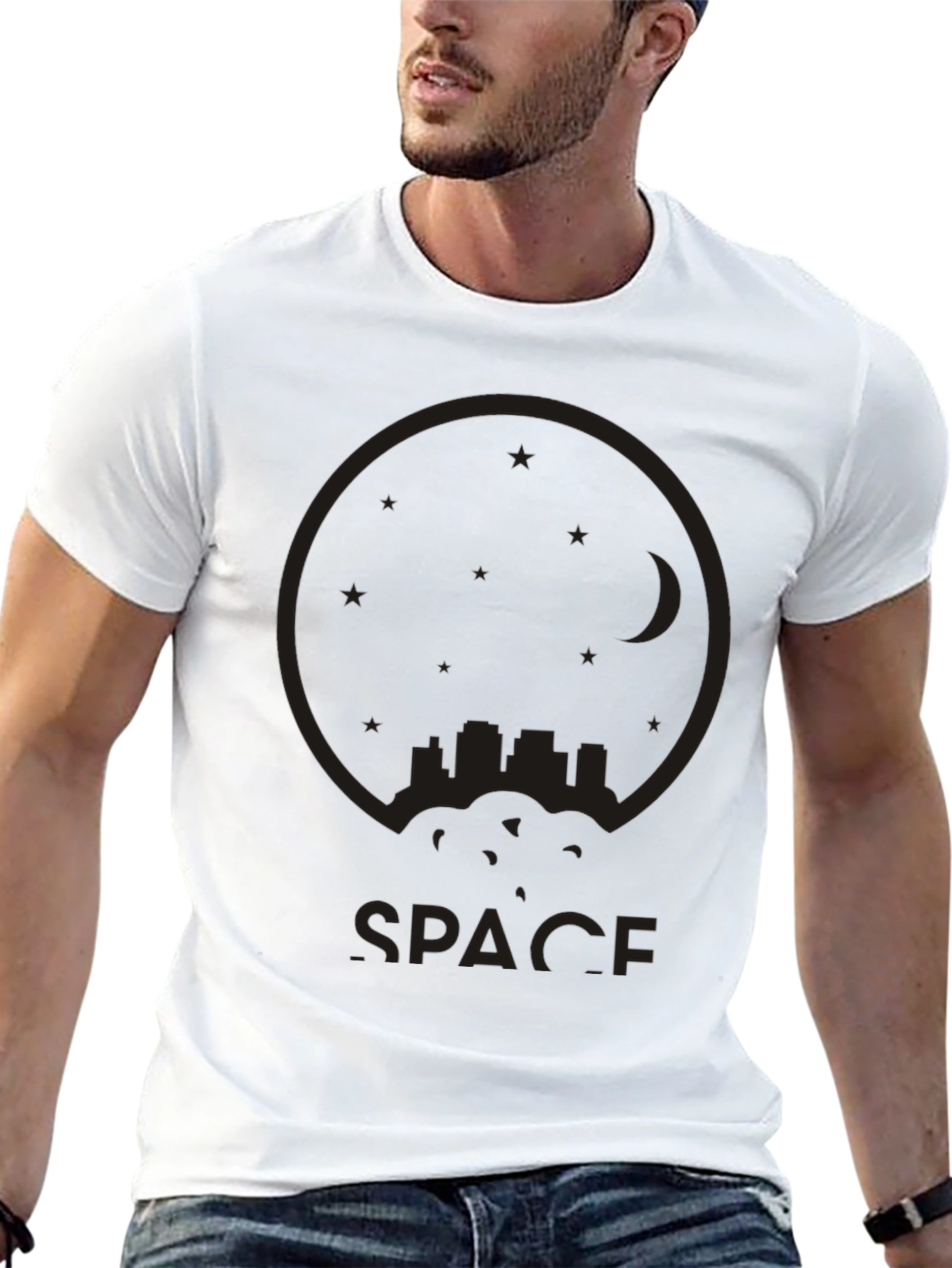 Black Space Cityscape Black T-Shirt view 13