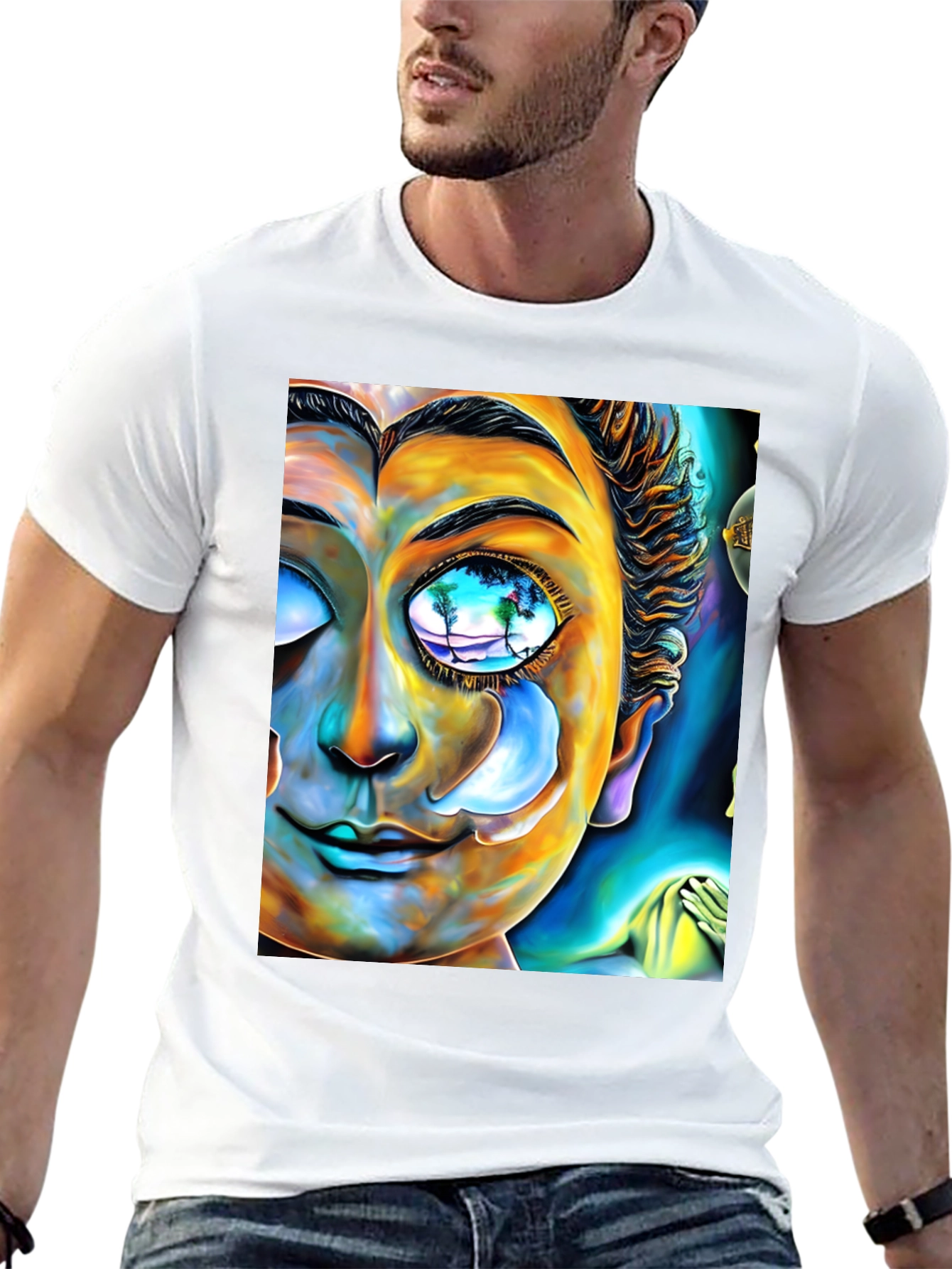 Black Abstract Buddha Face Graphic Tee - Unique Artistic Design view 13