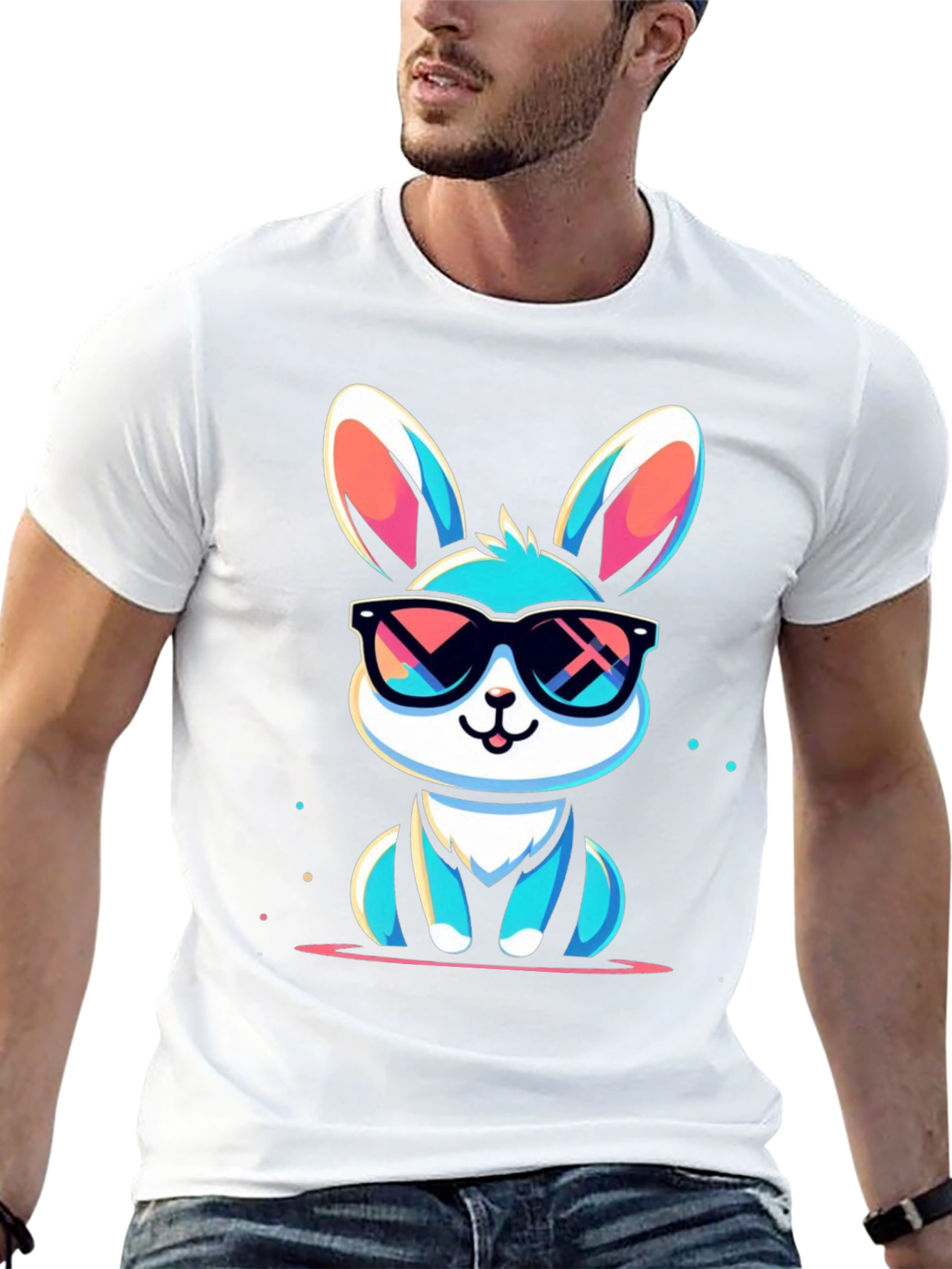 Black Cool Bunny Graphic Tee - Stylish Unisex T-Shirt view 13