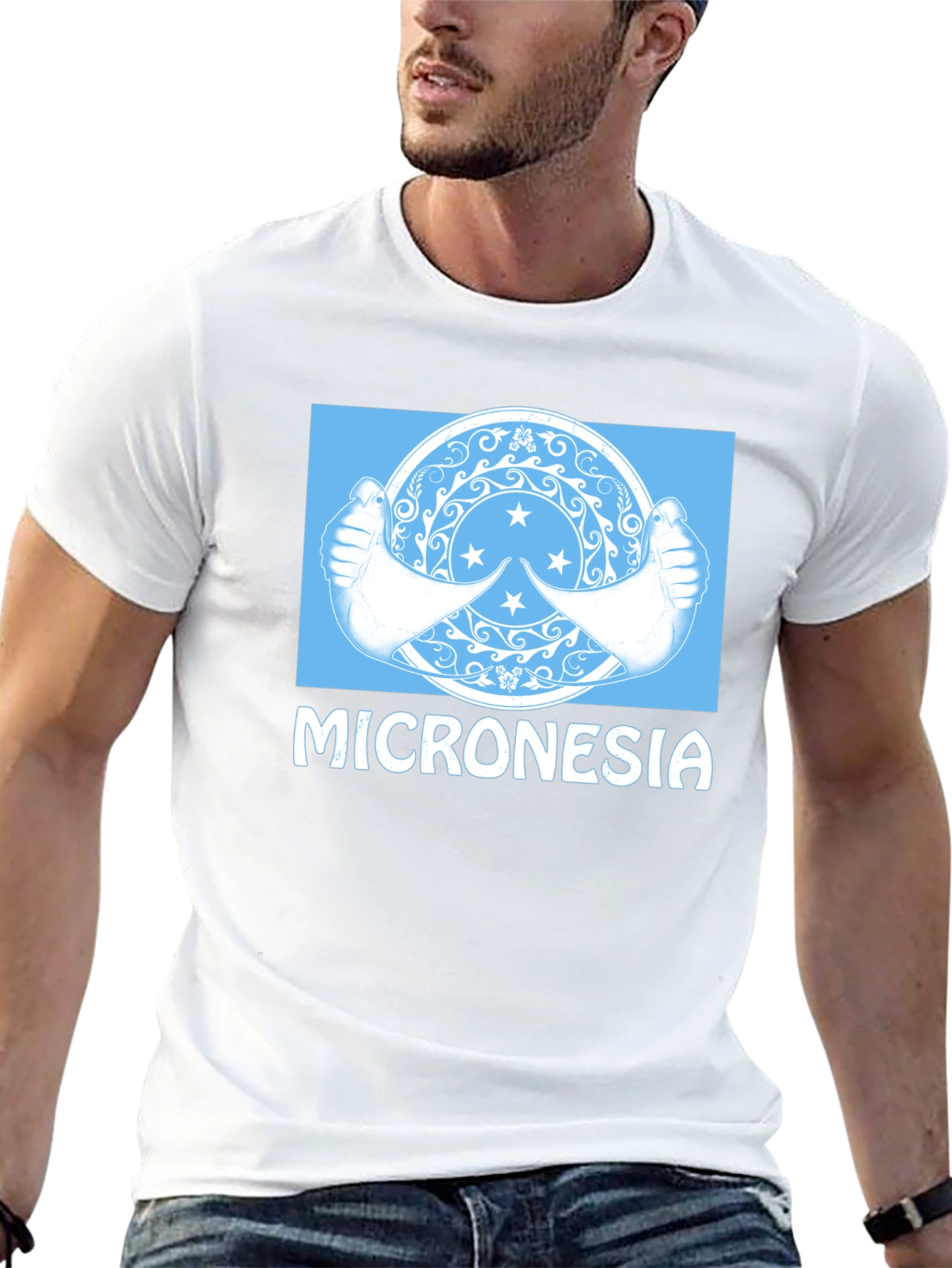Black Micronesia Flag Graphic T-Shirt - Black Crew Neck Tee view 13