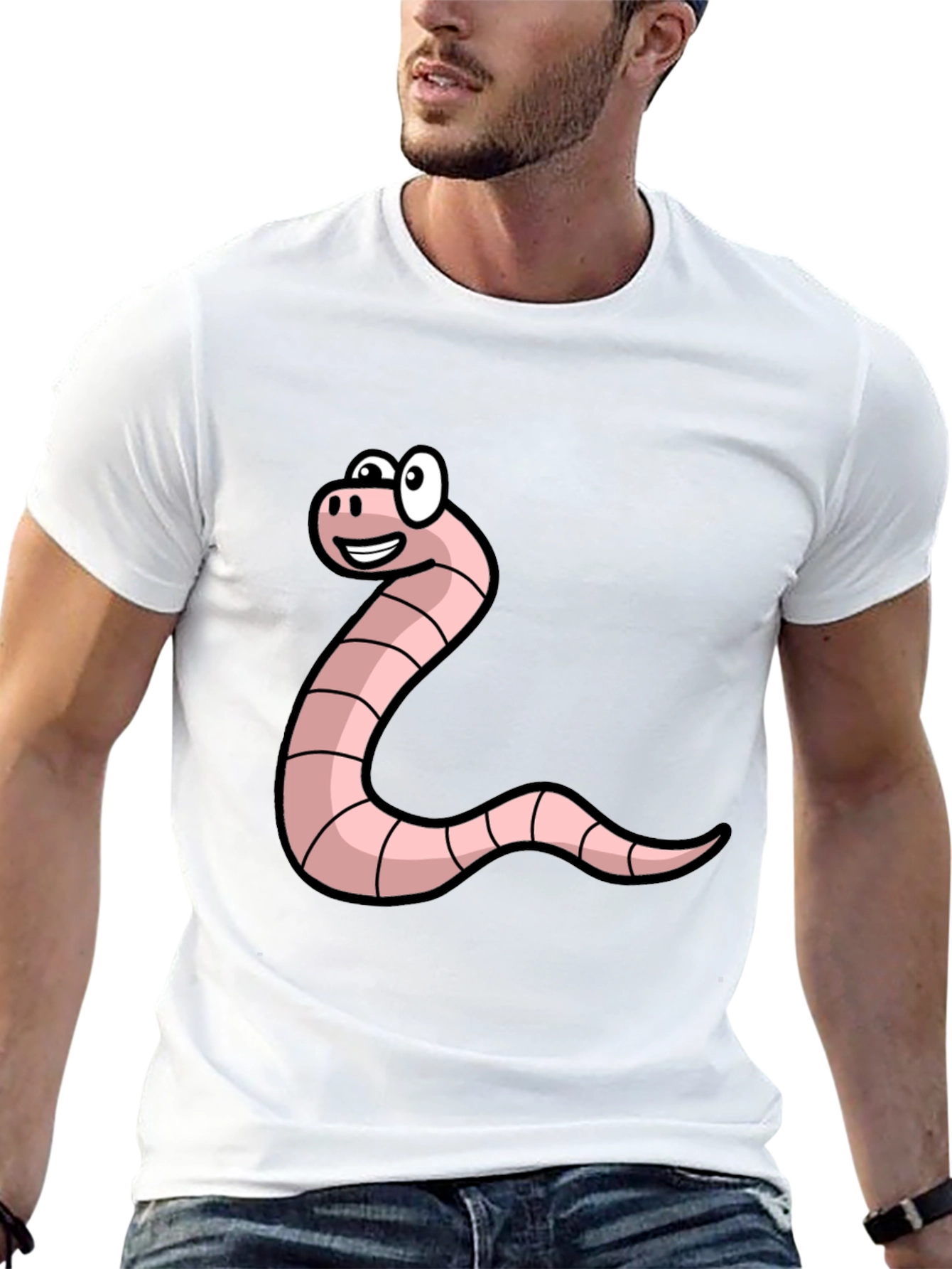 Black Funny Worm Cartoon Graphic Tee - Black Unisex T-Shirt view 13